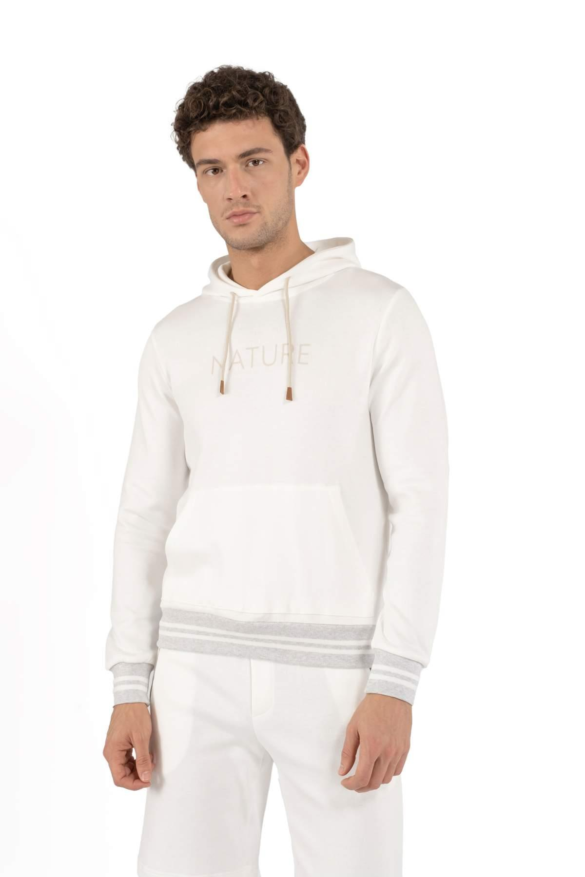 EleventyKapüşonlu Beyaz ''Nature'' Sweatshirt 