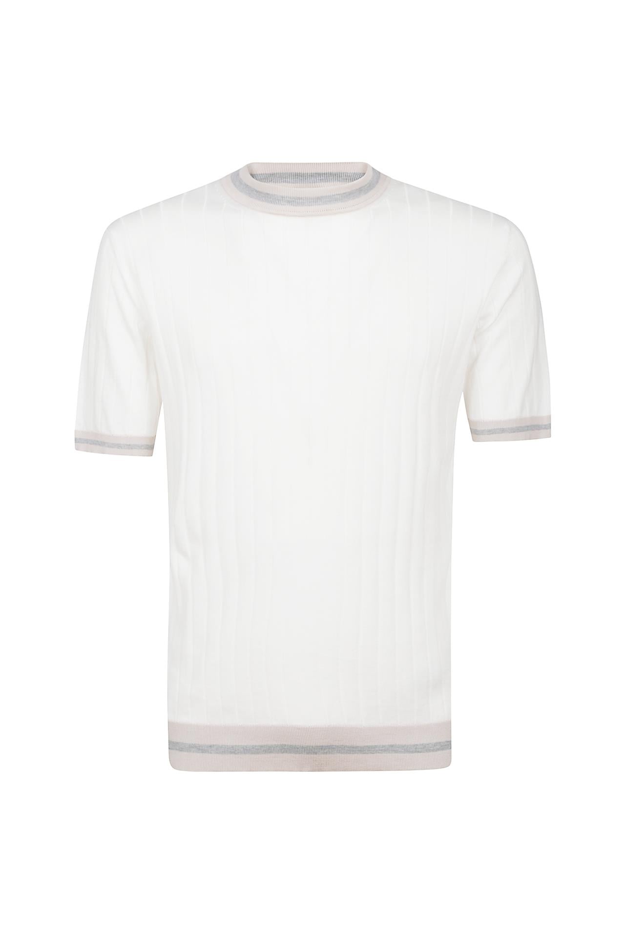 EleventyŞerit Dokulu Beyaz Pamuk T-Shirt