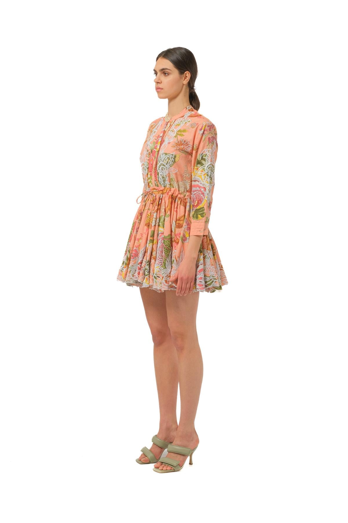 Juliet DunnFloral Desen Pilise Etekli Mini Elbise