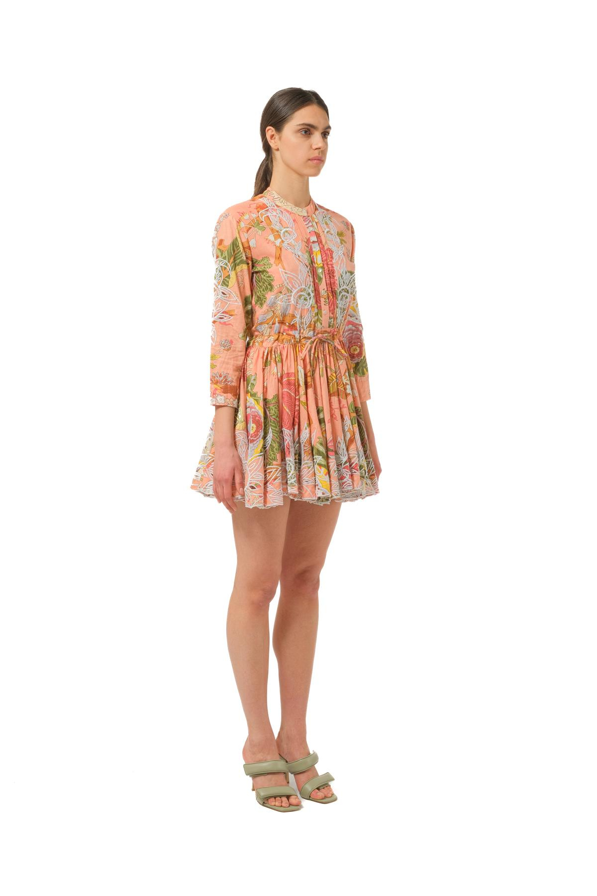 Juliet DunnFloral Desen Pilise Etekli Mini Elbise