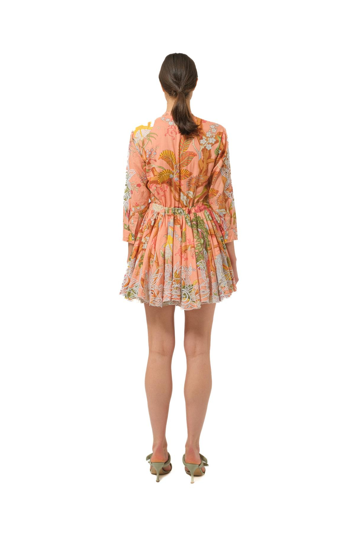Juliet DunnFloral Desen Pilise Etekli Mini Elbise