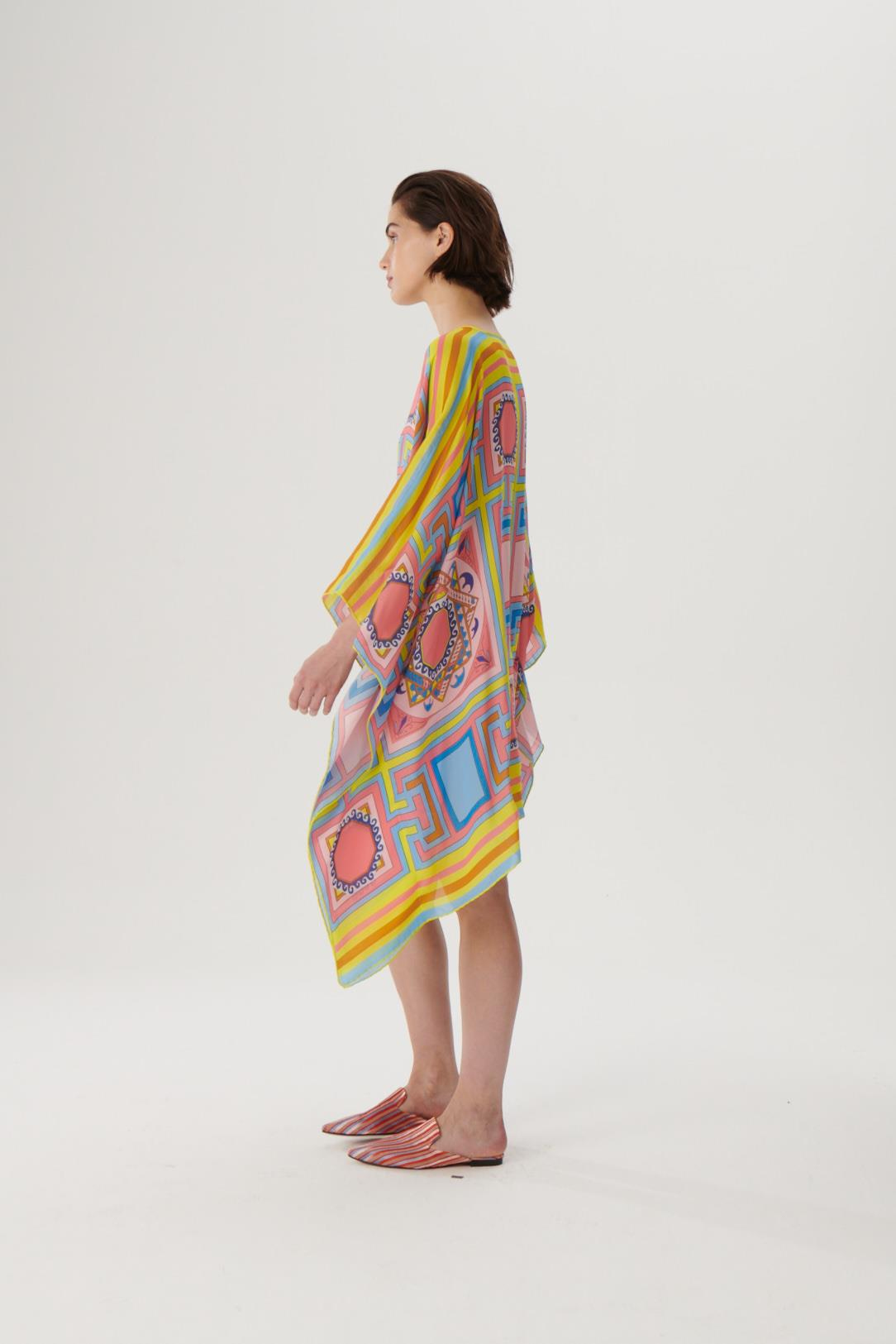 KutniaSarı Desenli İpek Kimono