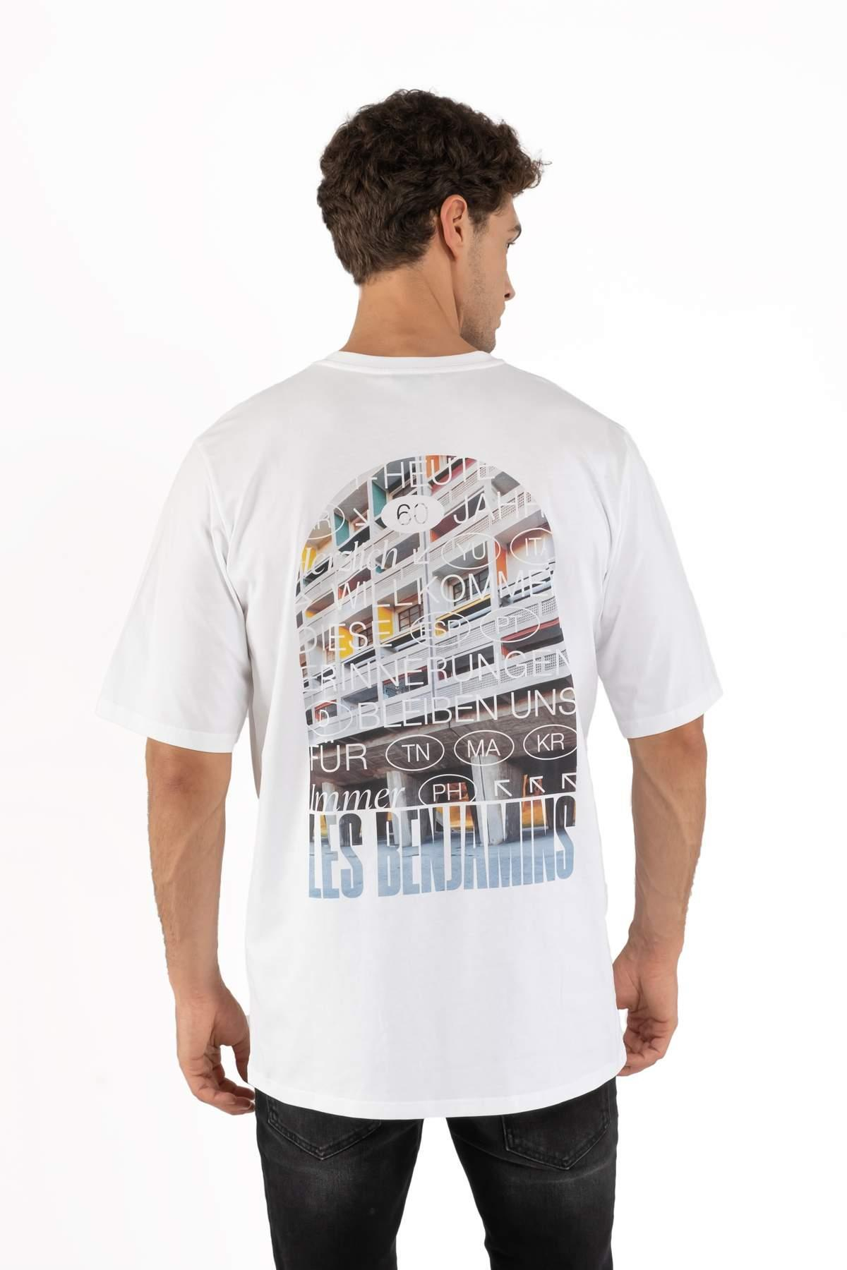 Les BenjaminsArkası Desenli Beyaz Oversize T-shirt