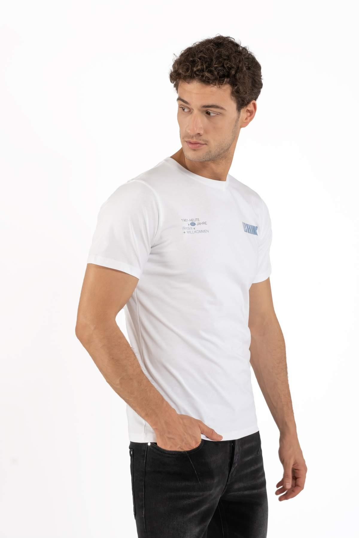 Les BenjaminsBeyaz V Yaka Logo Baskılı T-shirt