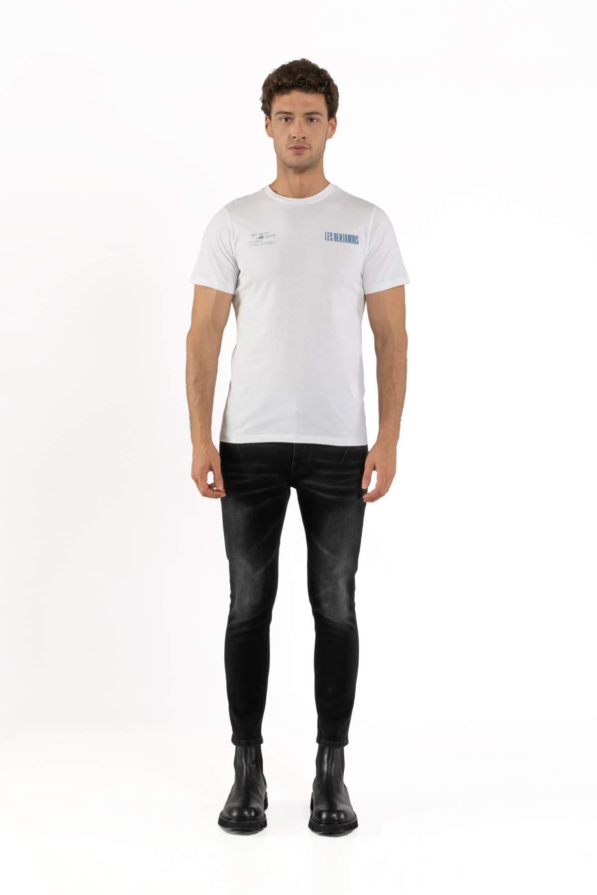 Les BenjaminsBeyaz V Yaka Logo Baskılı T-shirt