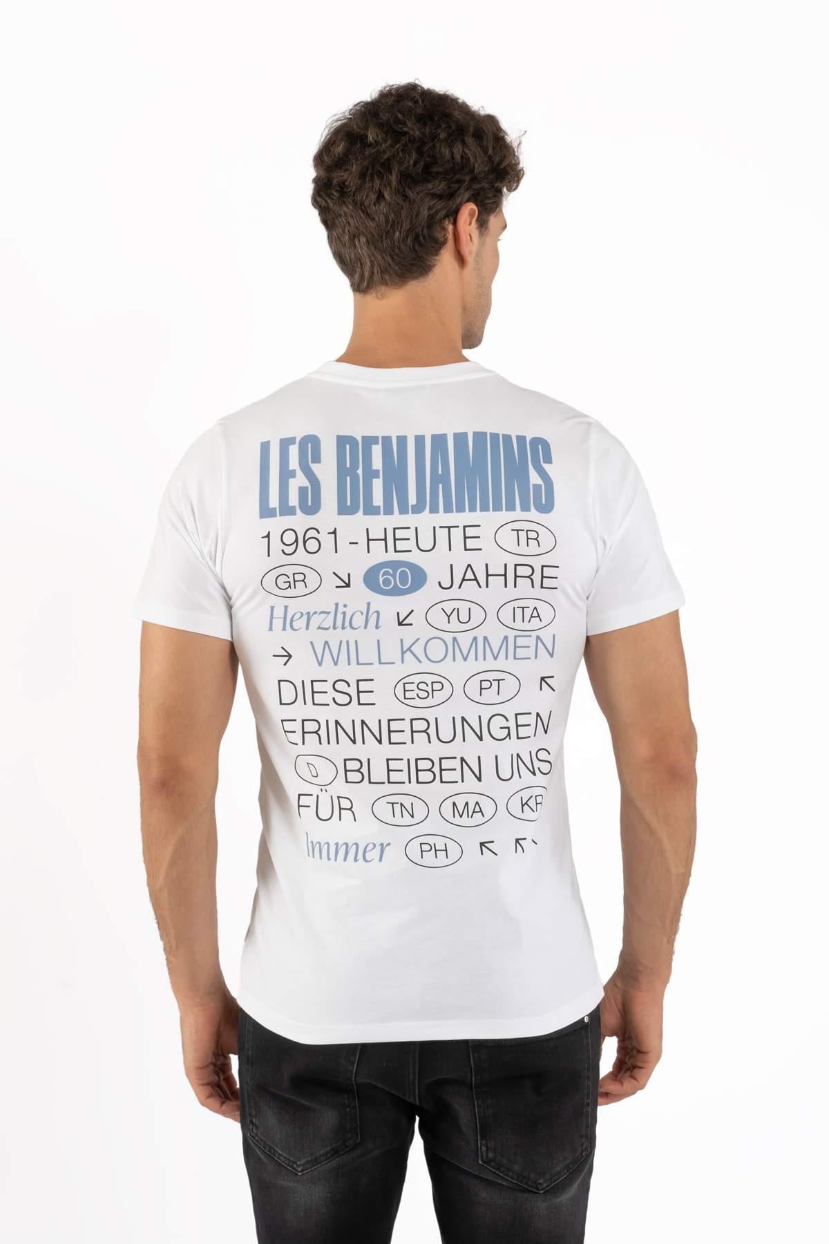 Les BenjaminsBeyaz V Yaka Logo Baskılı T-shirt