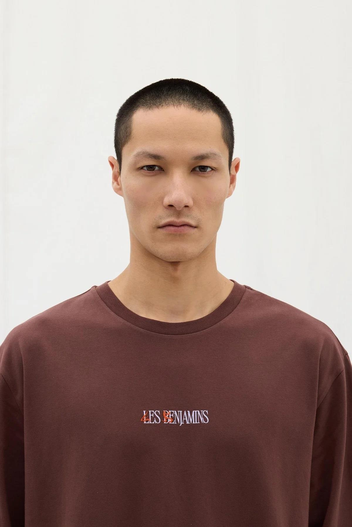 Les BenjaminsLogo Detay Bordo Oversize Erkek T-shirt