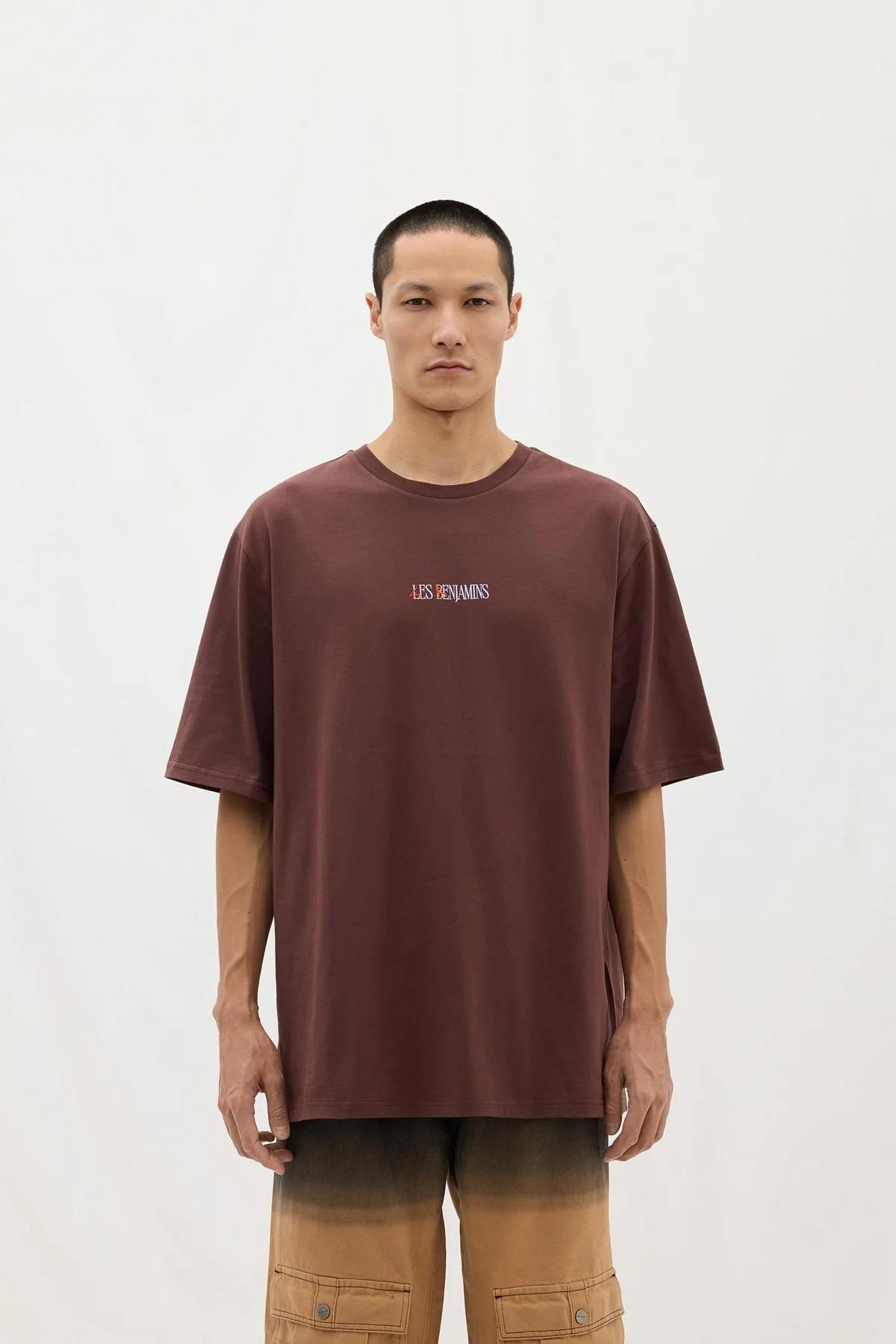 Les BenjaminsLogo Detay Bordo Oversize Erkek T-shirt