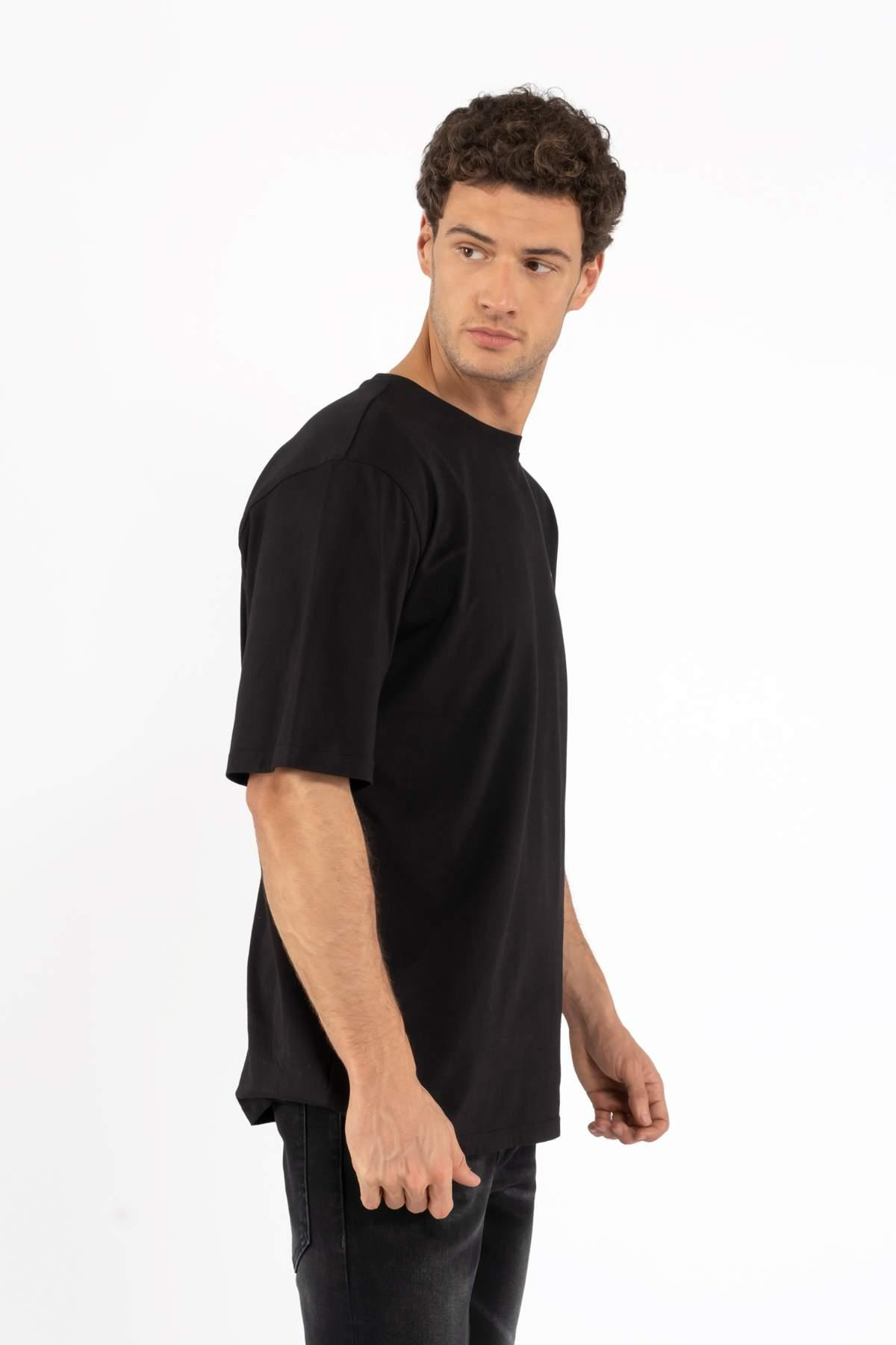 Les BenjaminsSiyah Bisiklet Yaka Logo Baskı Oversize T-shirt