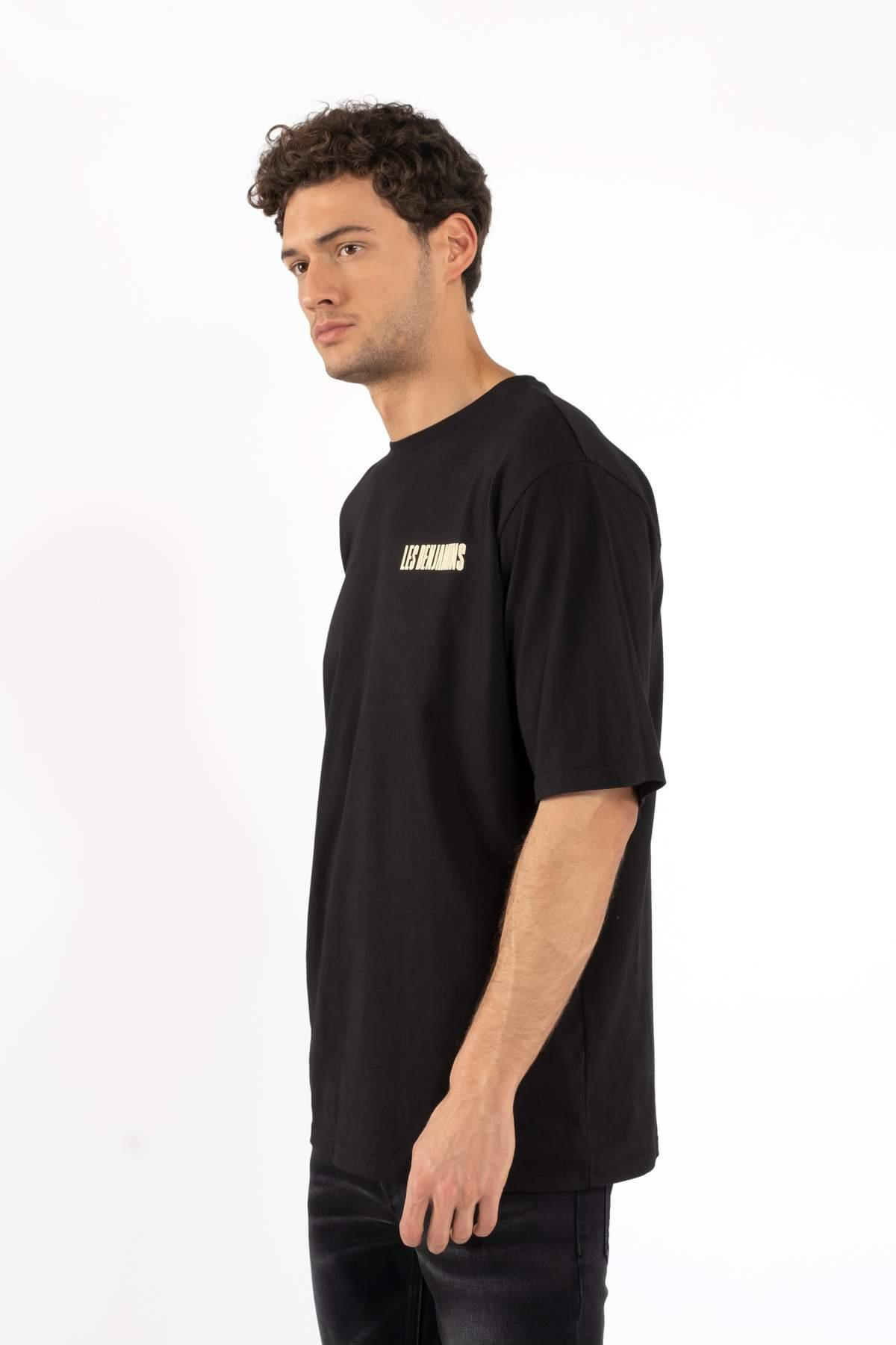 Les BenjaminsSiyah Bisiklet Yaka Logo Baskı Oversize T-shirt