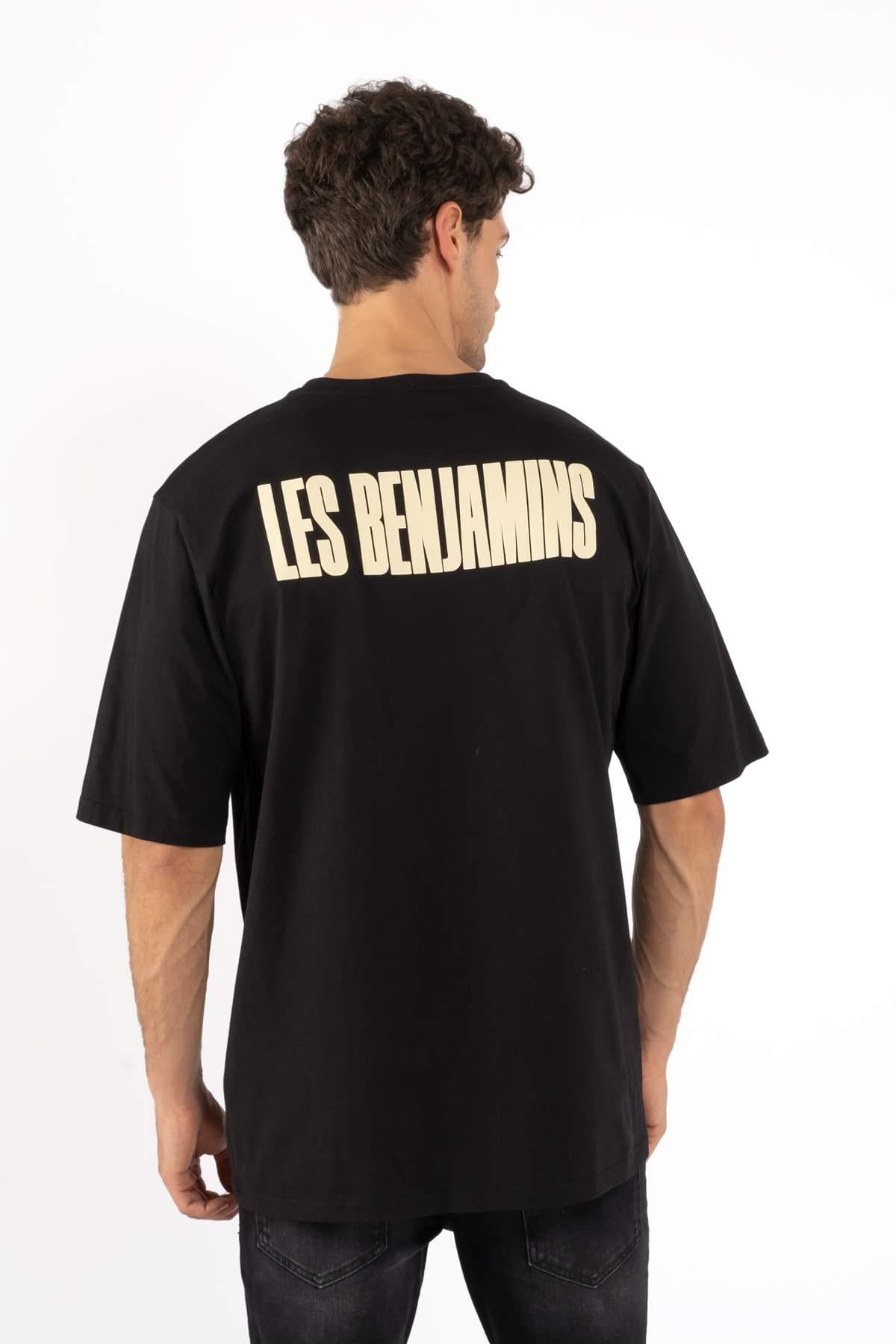 Les BenjaminsSiyah Bisiklet Yaka Logo Baskı Oversize T-shirt