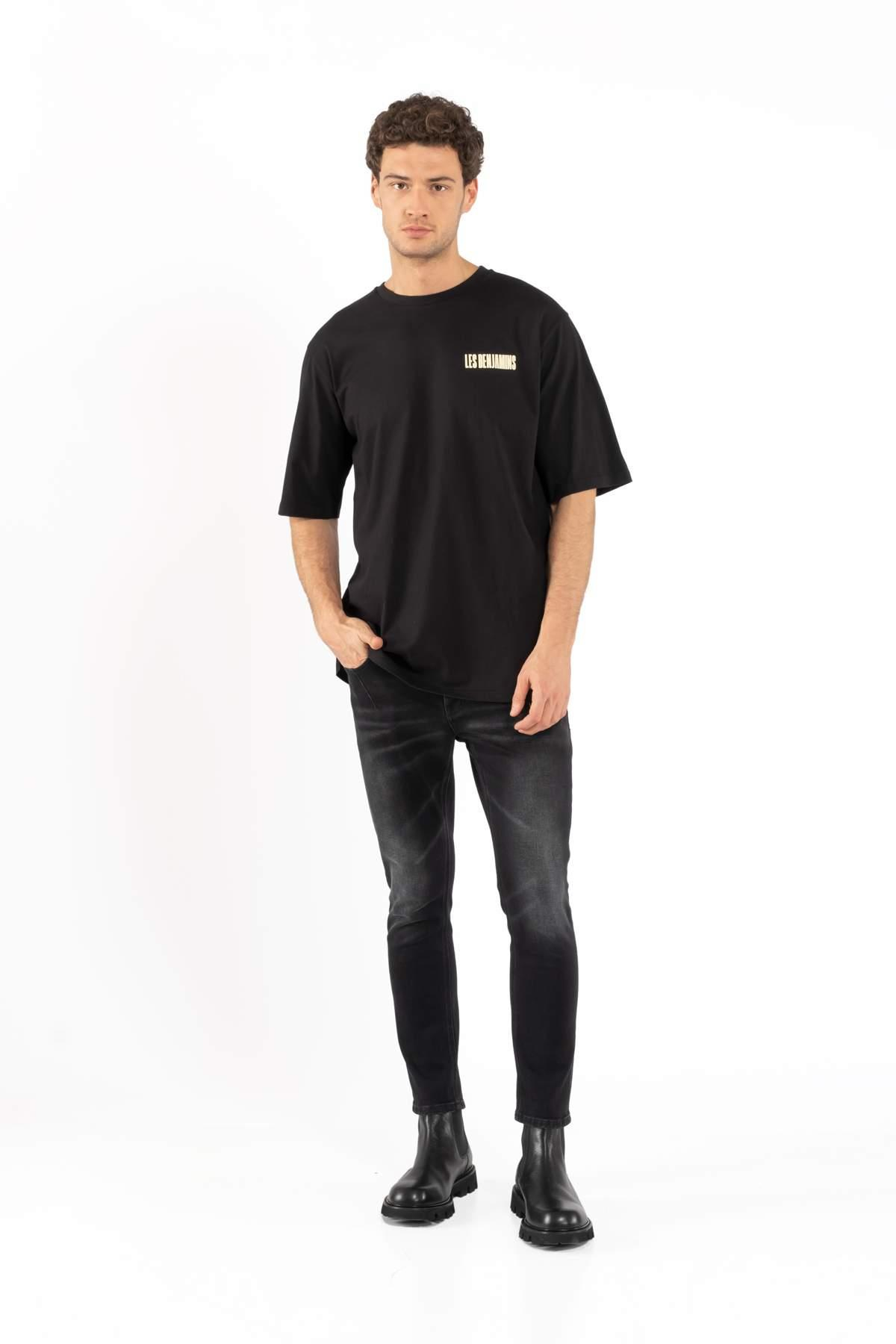 Les BenjaminsSiyah Bisiklet Yaka Logo Baskı Oversize T-shirt