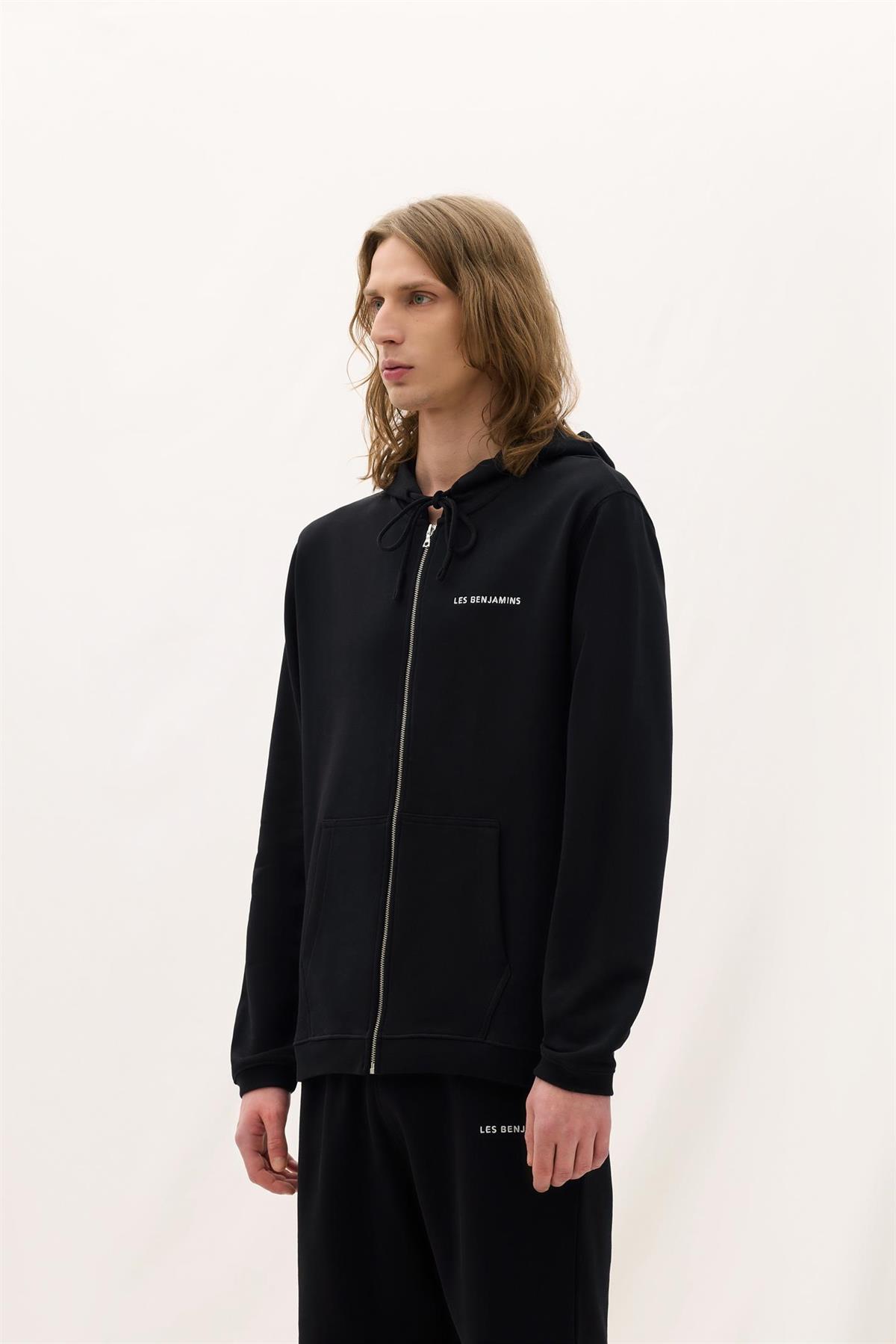 Les BenjaminsSiyah Kapüşon Detaylı Fermuarlı Sweatshirt