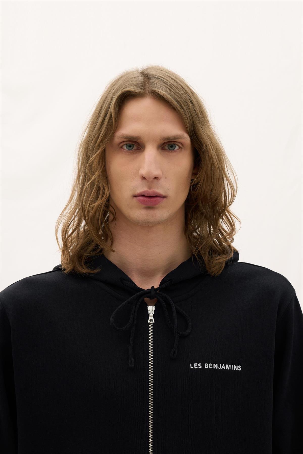 Les BenjaminsSiyah Kapüşon Detaylı Fermuarlı Sweatshirt