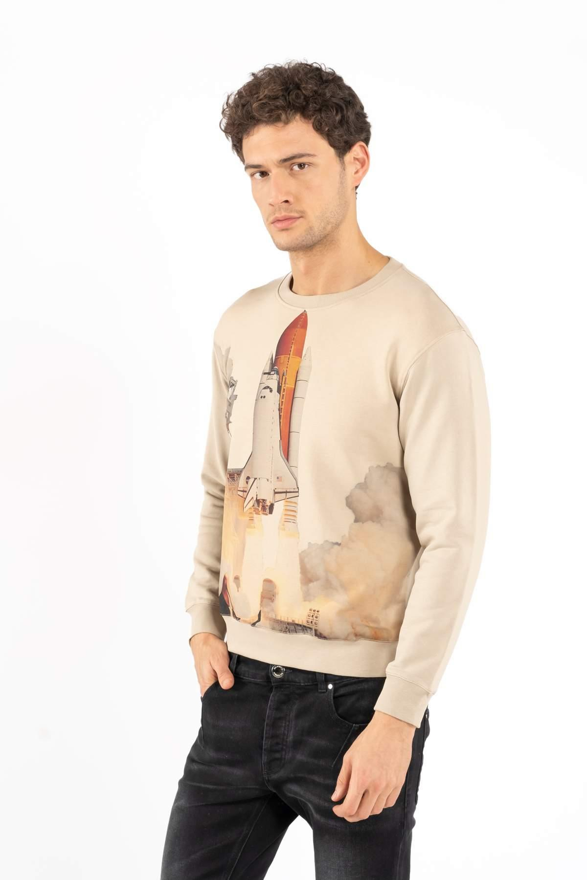 LimitatoKrem Baskılı Bisiklet Yaka Sweatshirt