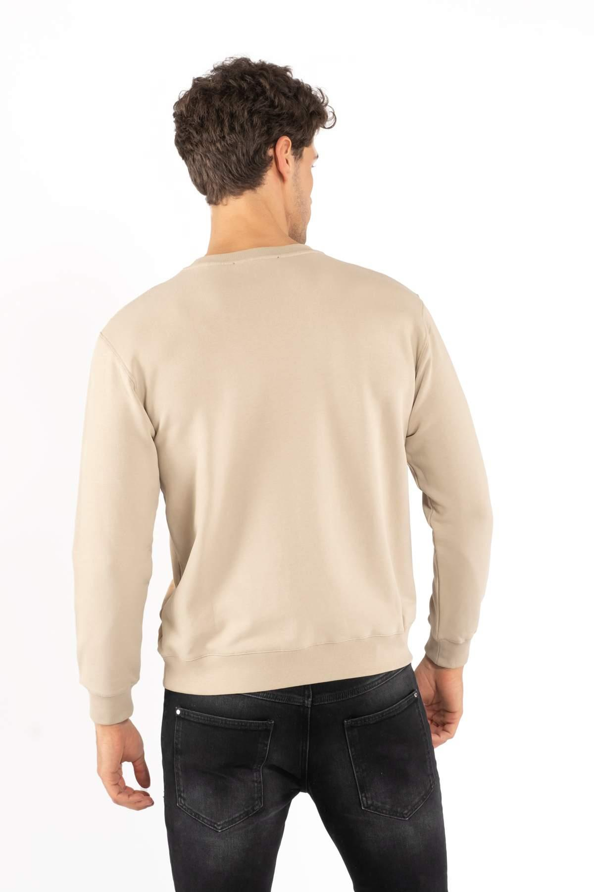 LimitatoKrem Baskılı Bisiklet Yaka Sweatshirt