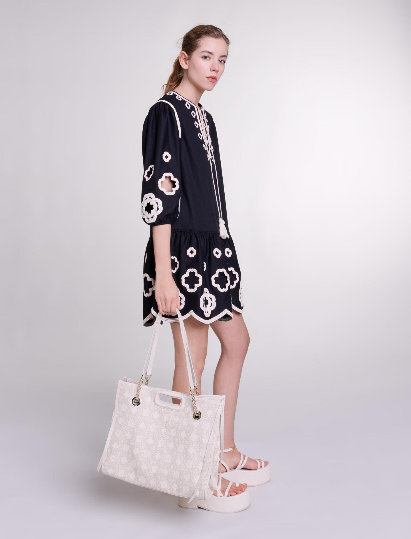 MajeClover Baskılı Siyah Mini Elbise