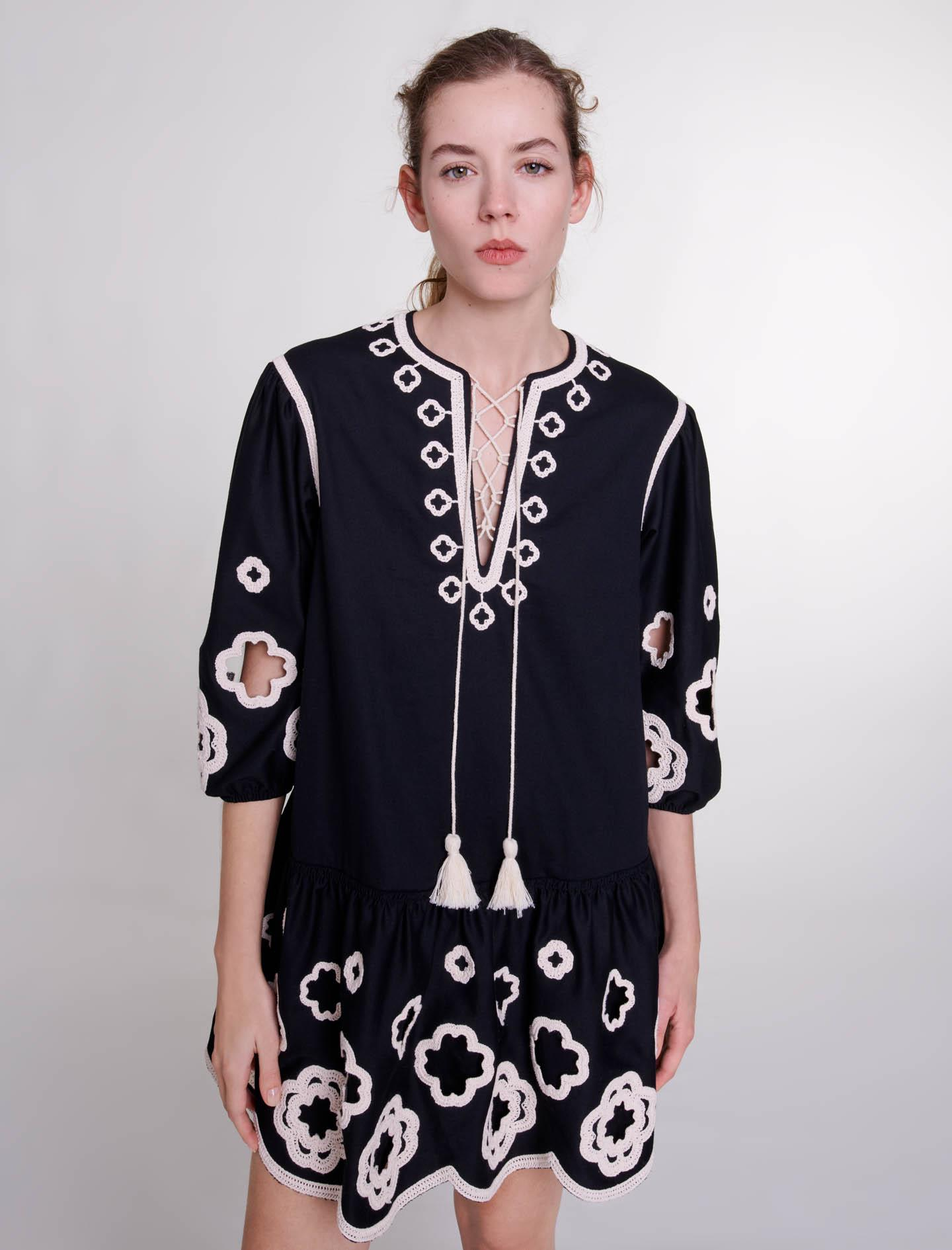 MajeClover Baskılı Siyah Mini Elbise