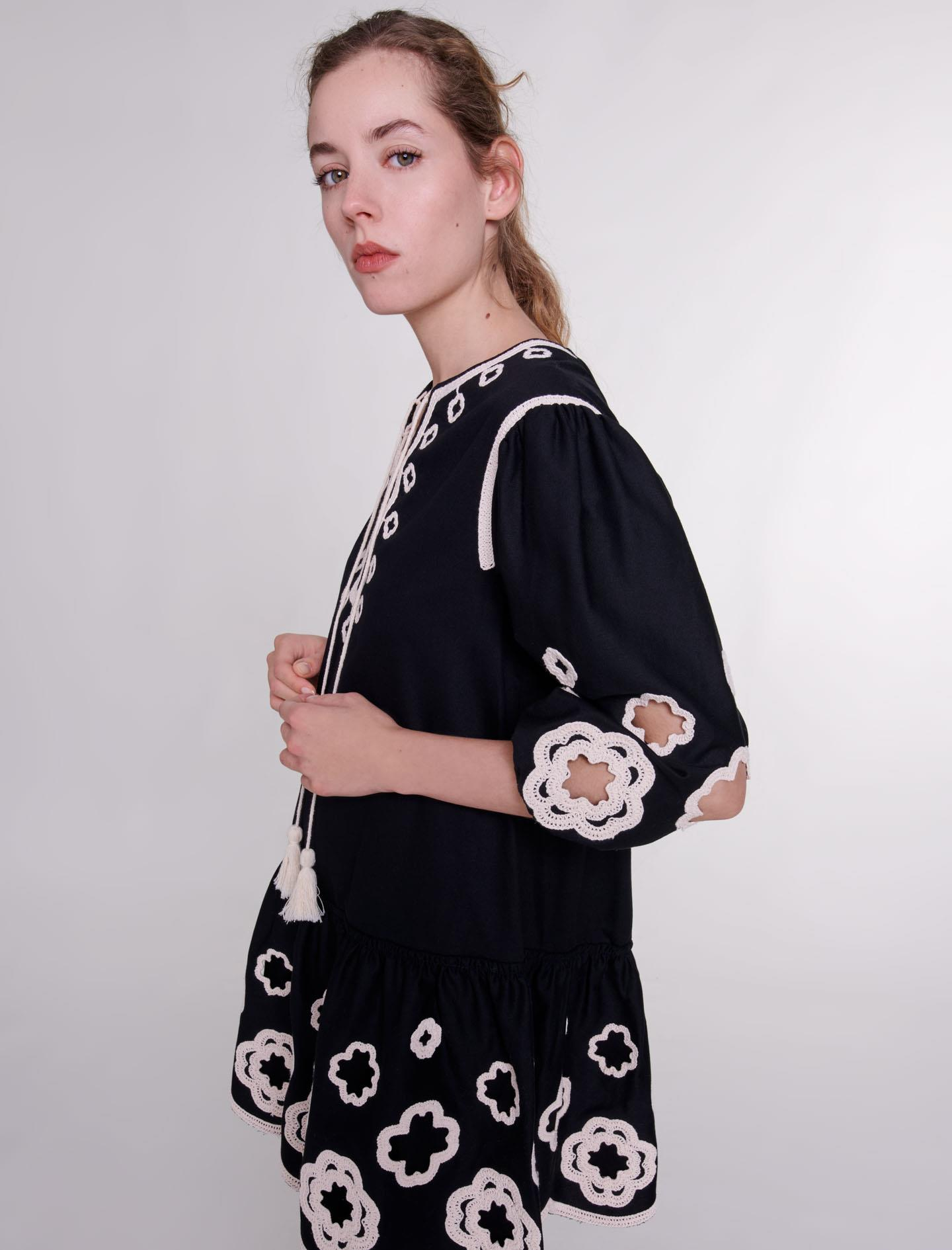 MajeClover Baskılı Siyah Mini Elbise