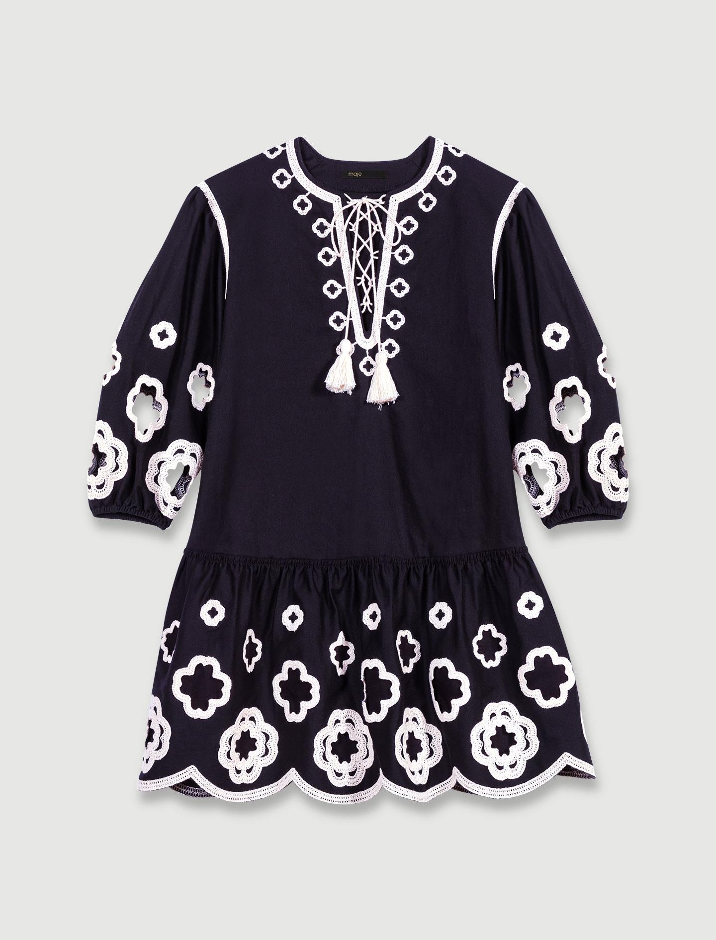 MajeClover Baskılı Siyah Mini Elbise