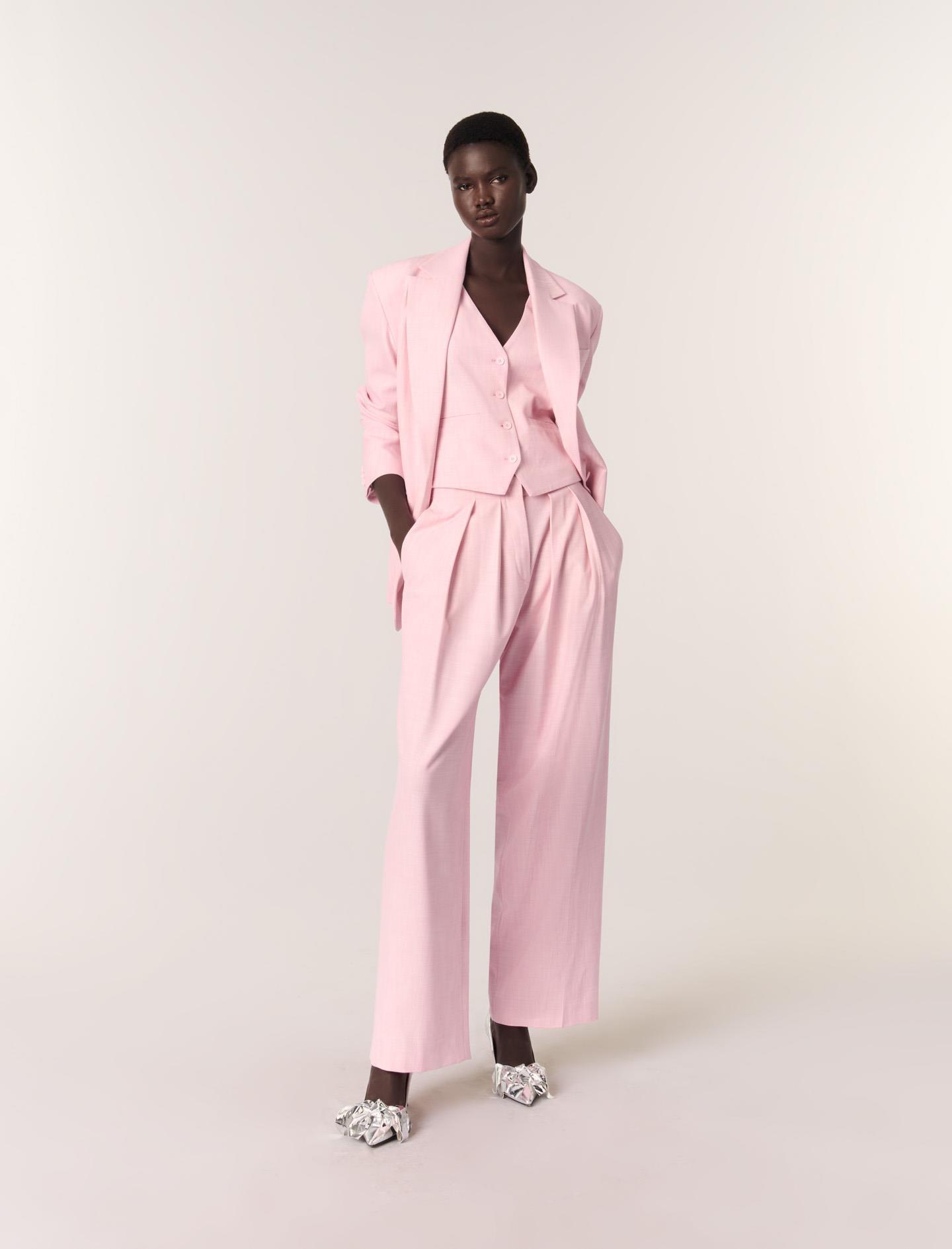MajeDüz Kesim Düğmeli Pembe Blazer Ceket