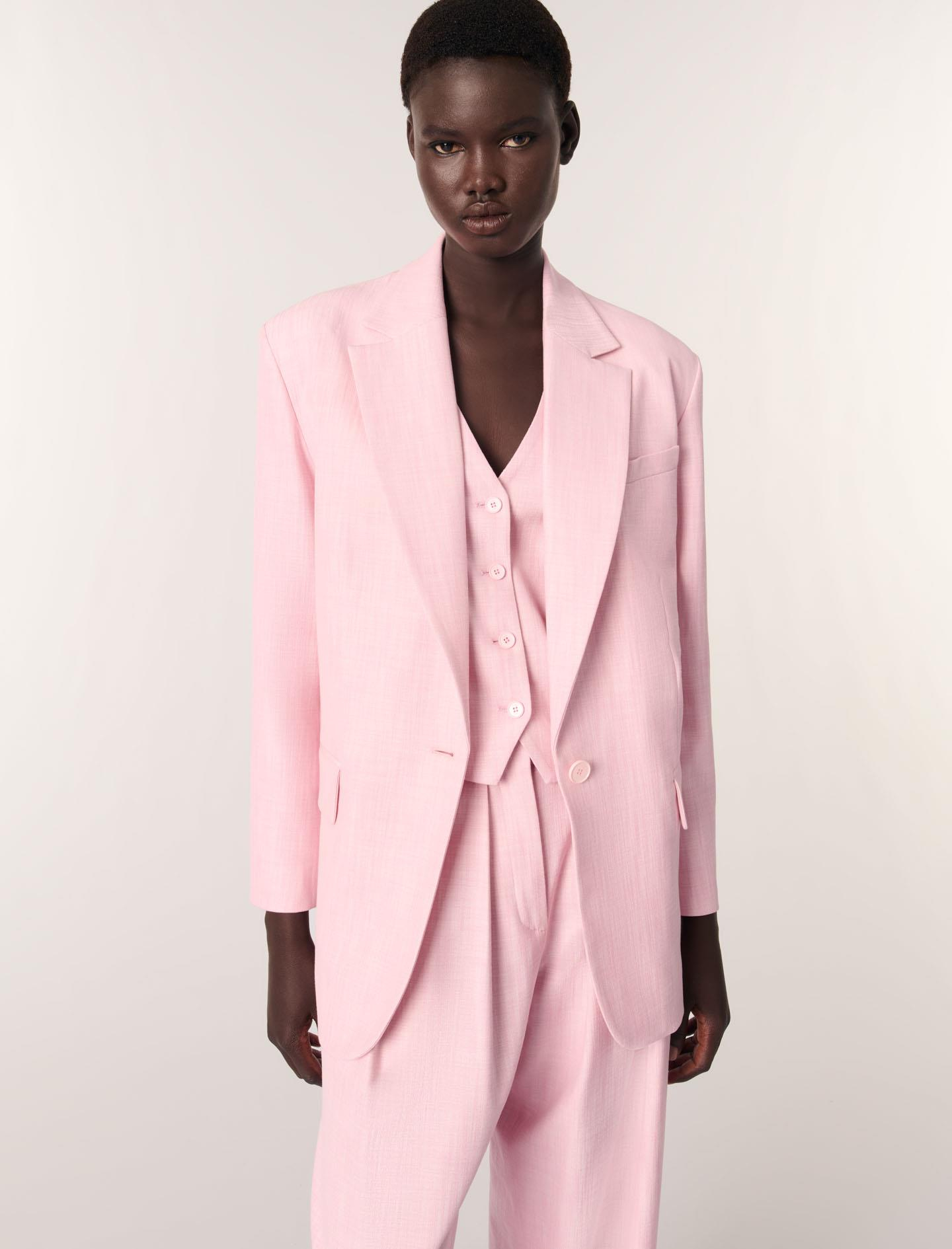 MajeDüz Kesim Düğmeli Pembe Blazer Ceket