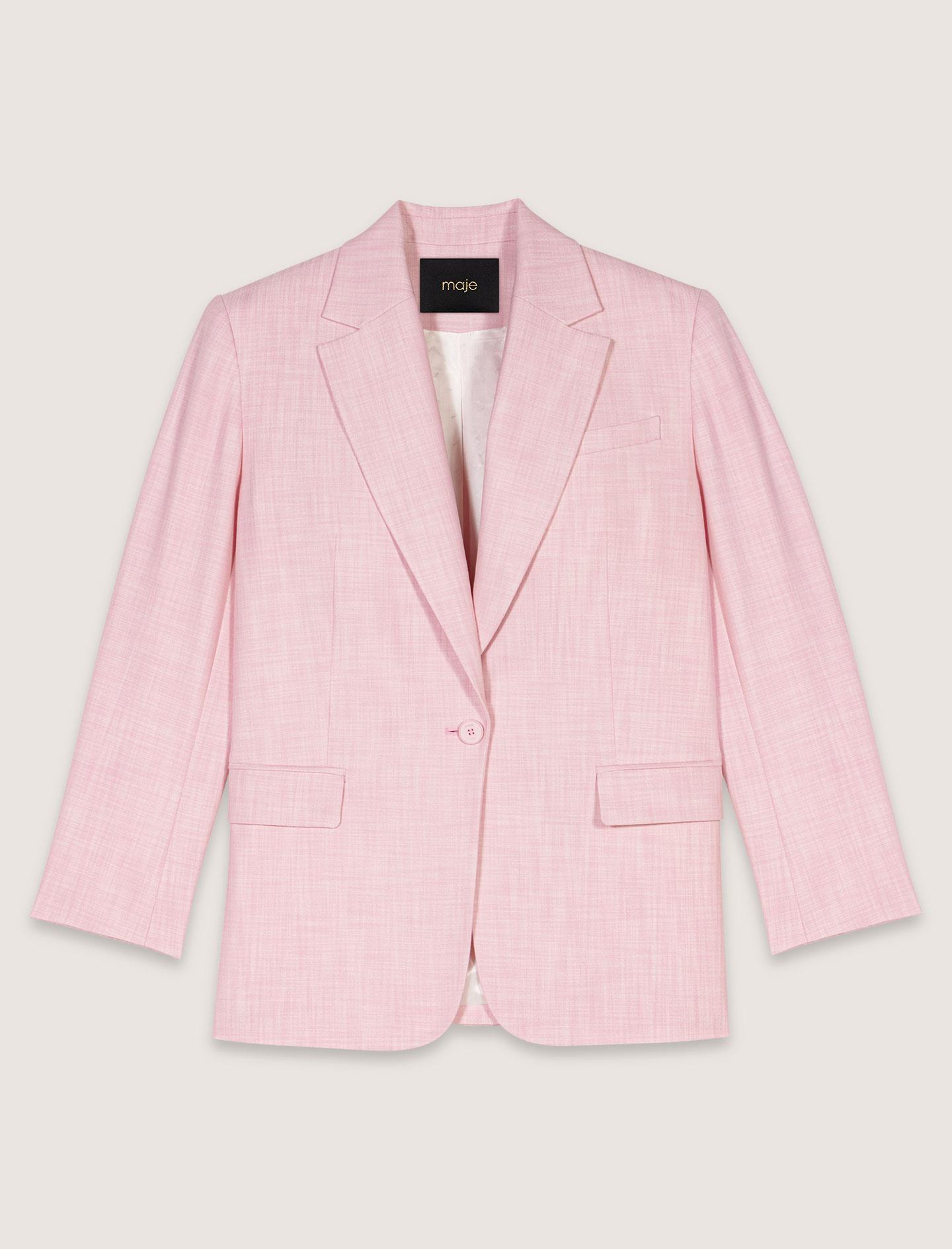 MajeDüz Kesim Düğmeli Pembe Blazer Ceket