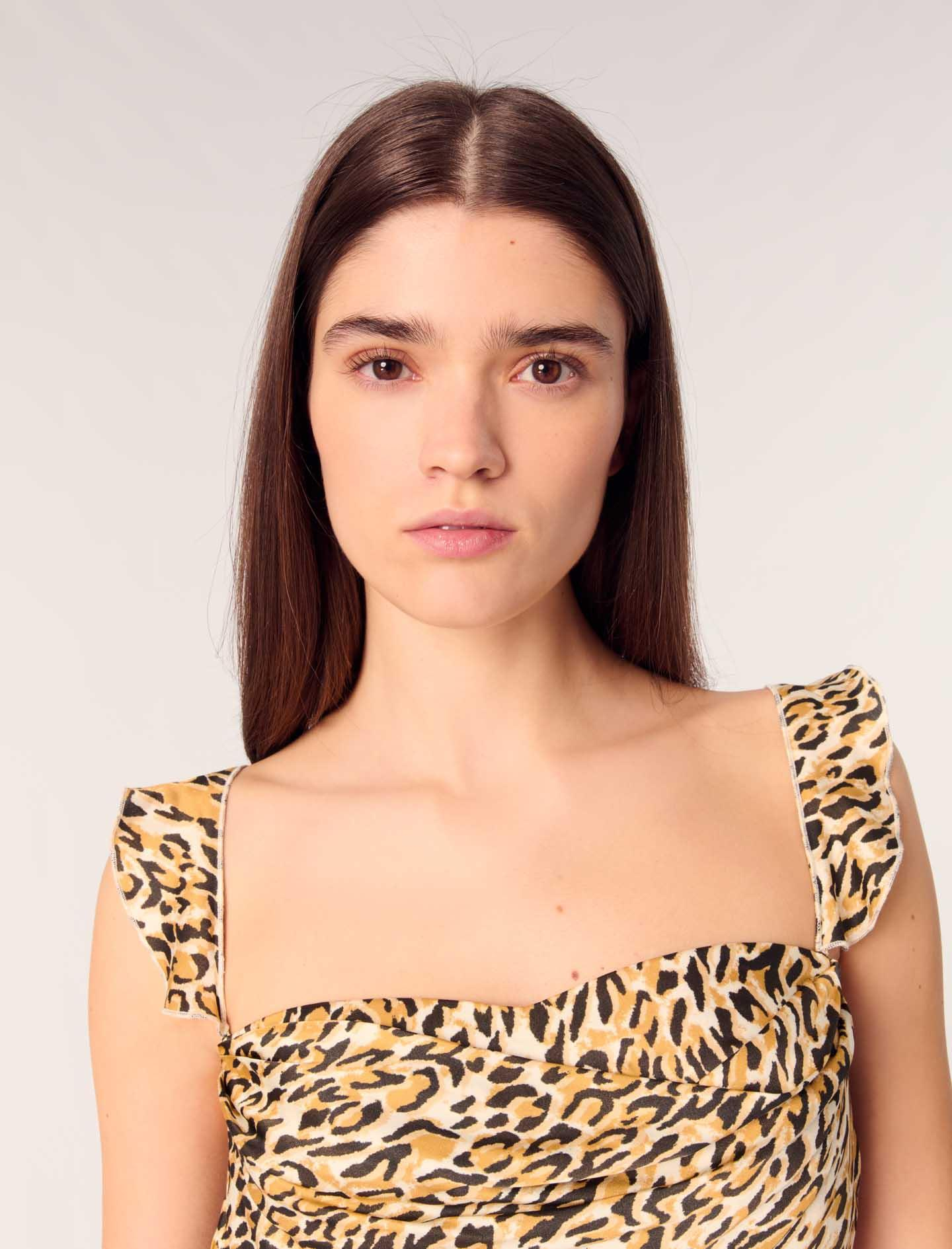 MajeFırfır Askılı Leopar Mini Elbise