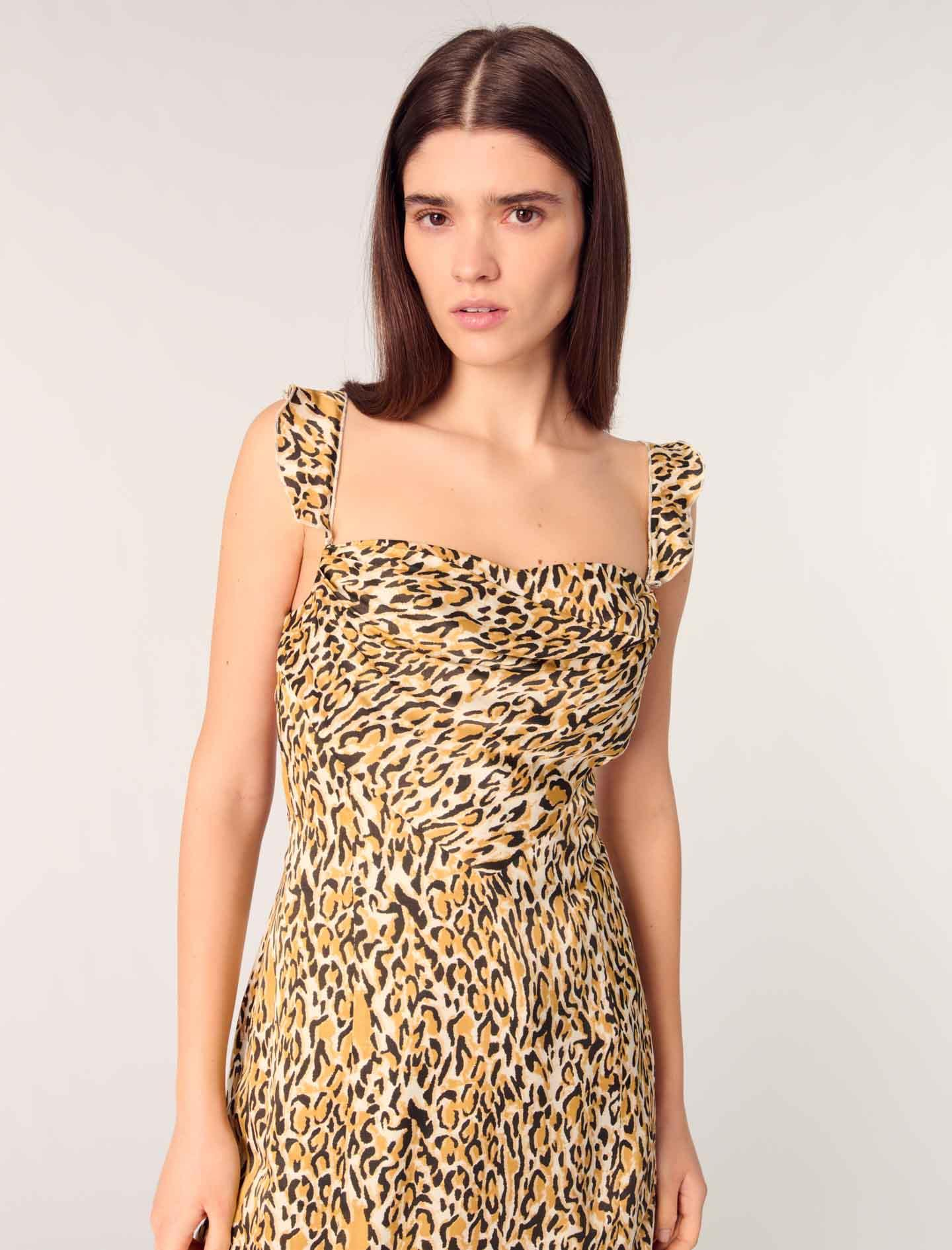 MajeFırfır Askılı Leopar Mini Elbise