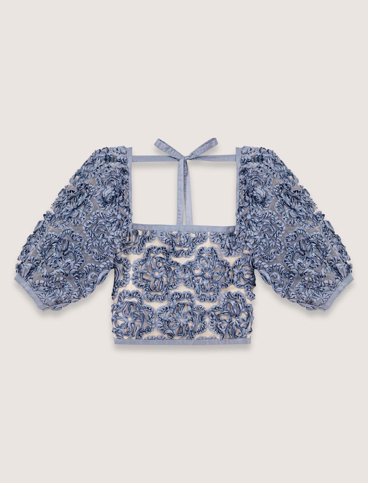 MajeFloral aplike kare yaka bluz