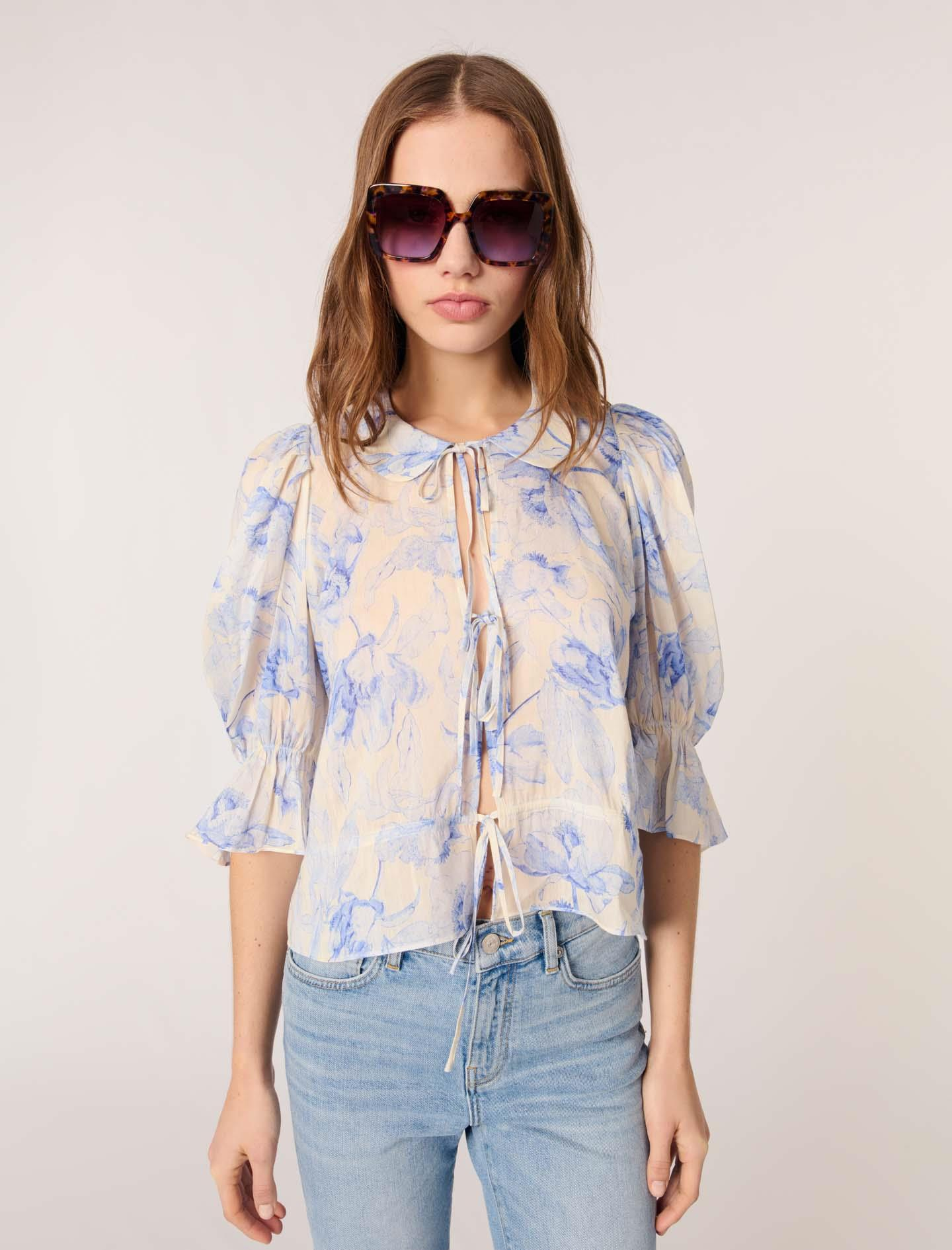 MajeFloral desen bağcıklı bluz