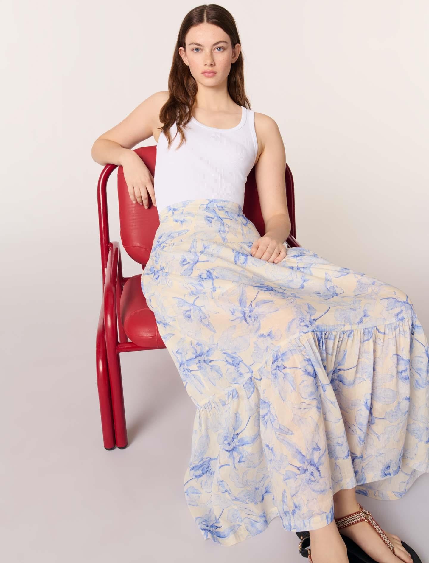 MajeFloral desen cepli uzun etek
