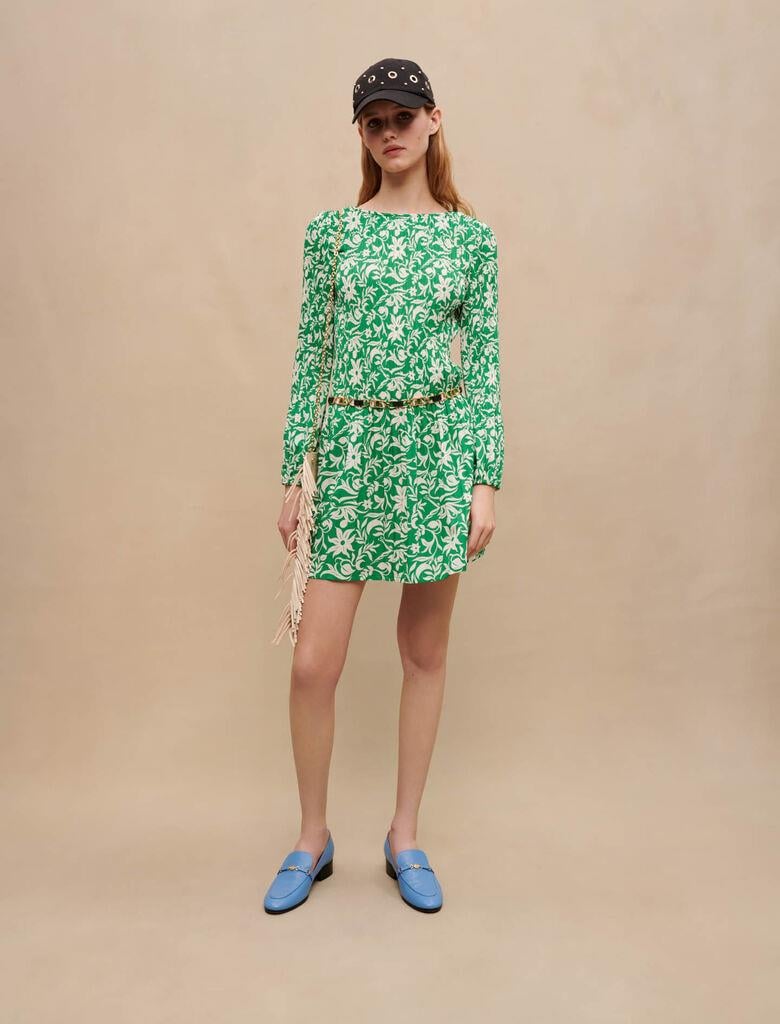 MajeFloral Desen Pilise Mini Elbise