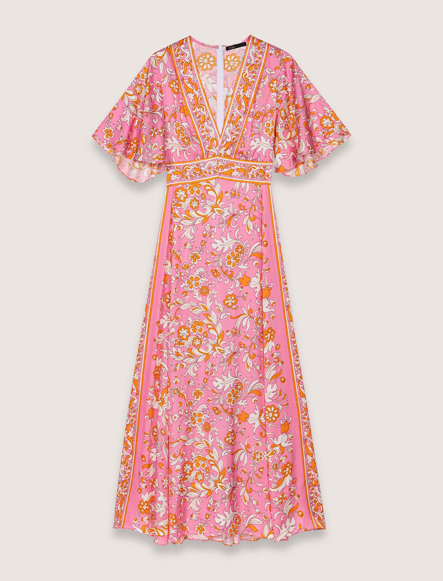 MajeFloral Desenli Yırtmaçlı Elbise