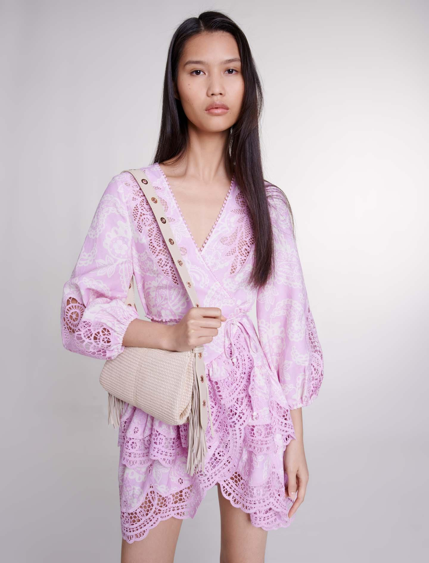 MajeFloral İşlemeli Pembe Mini Elbise