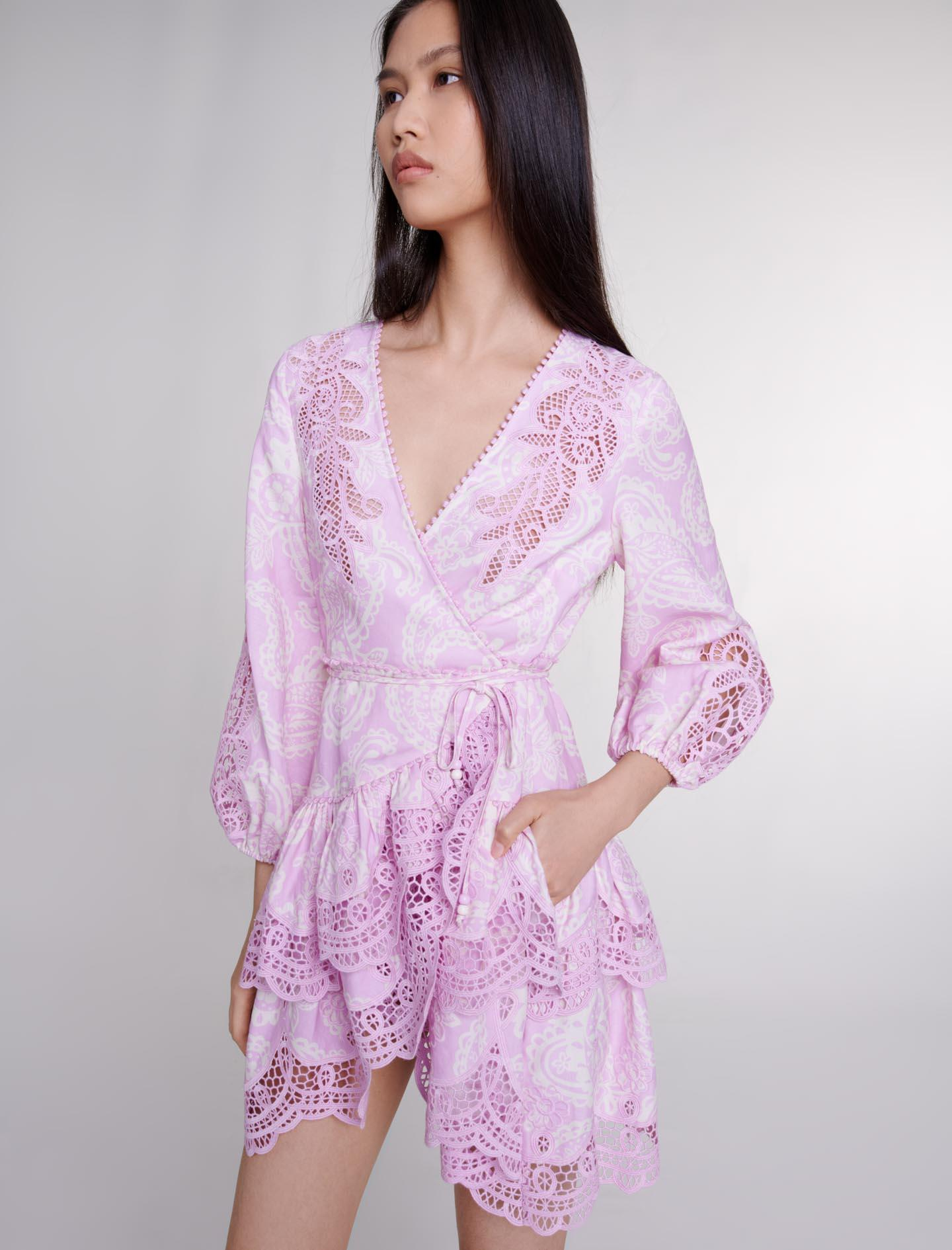 MajeFloral İşlemeli Pembe Mini Elbise