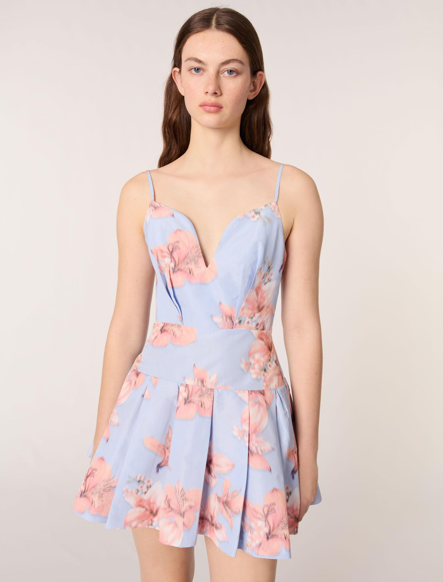 MajeKalp yaka floral desenli mini elbise