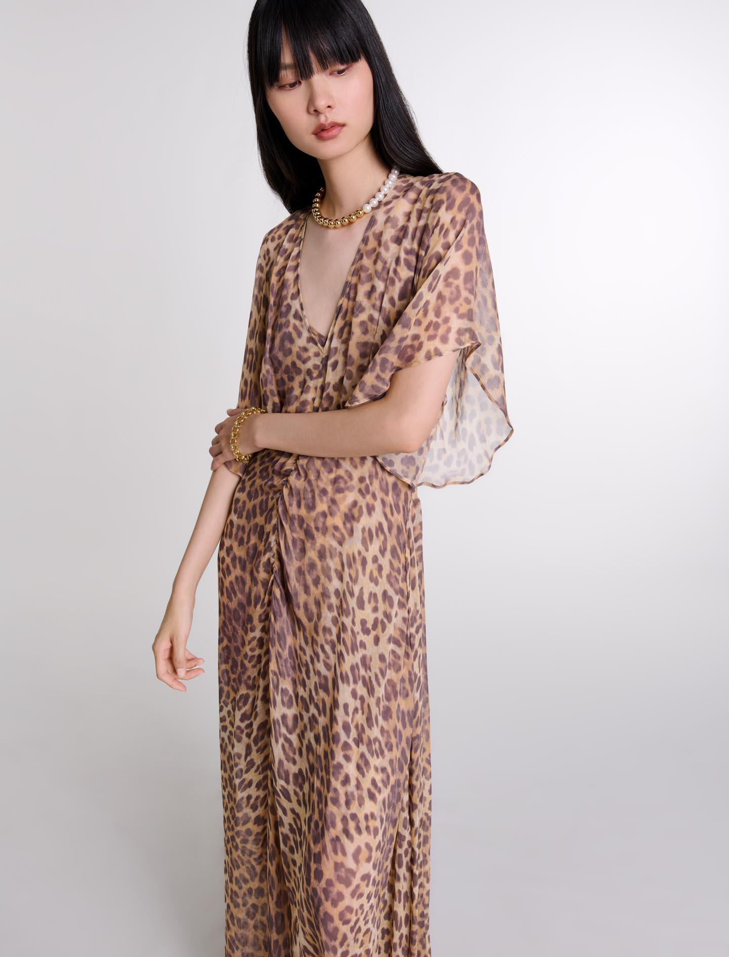 MajeLeopar Desen Uzun Şifon Elbise