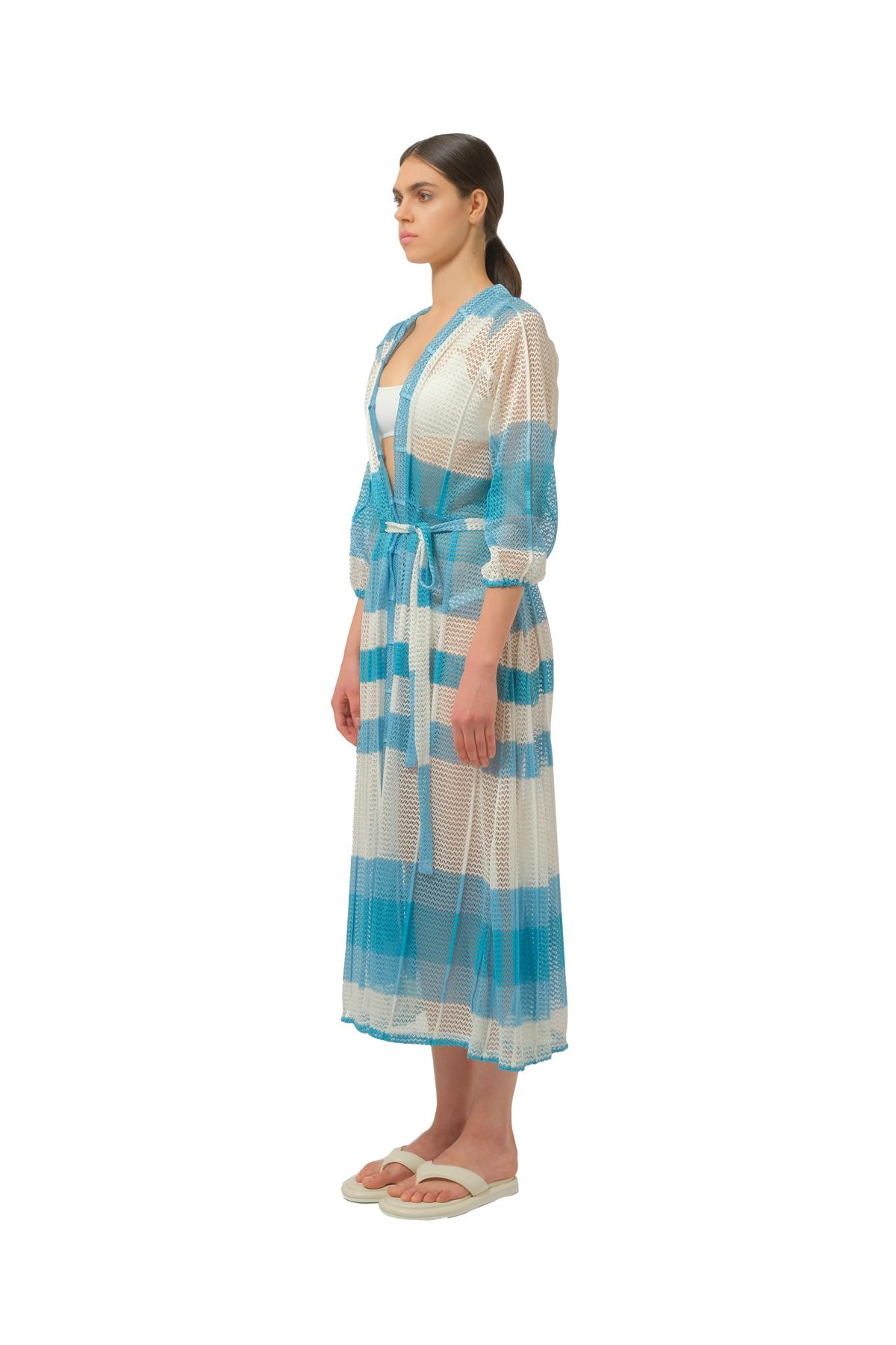 Melissa OdabashMavi Triko Belden Bağlamalı Kaftan