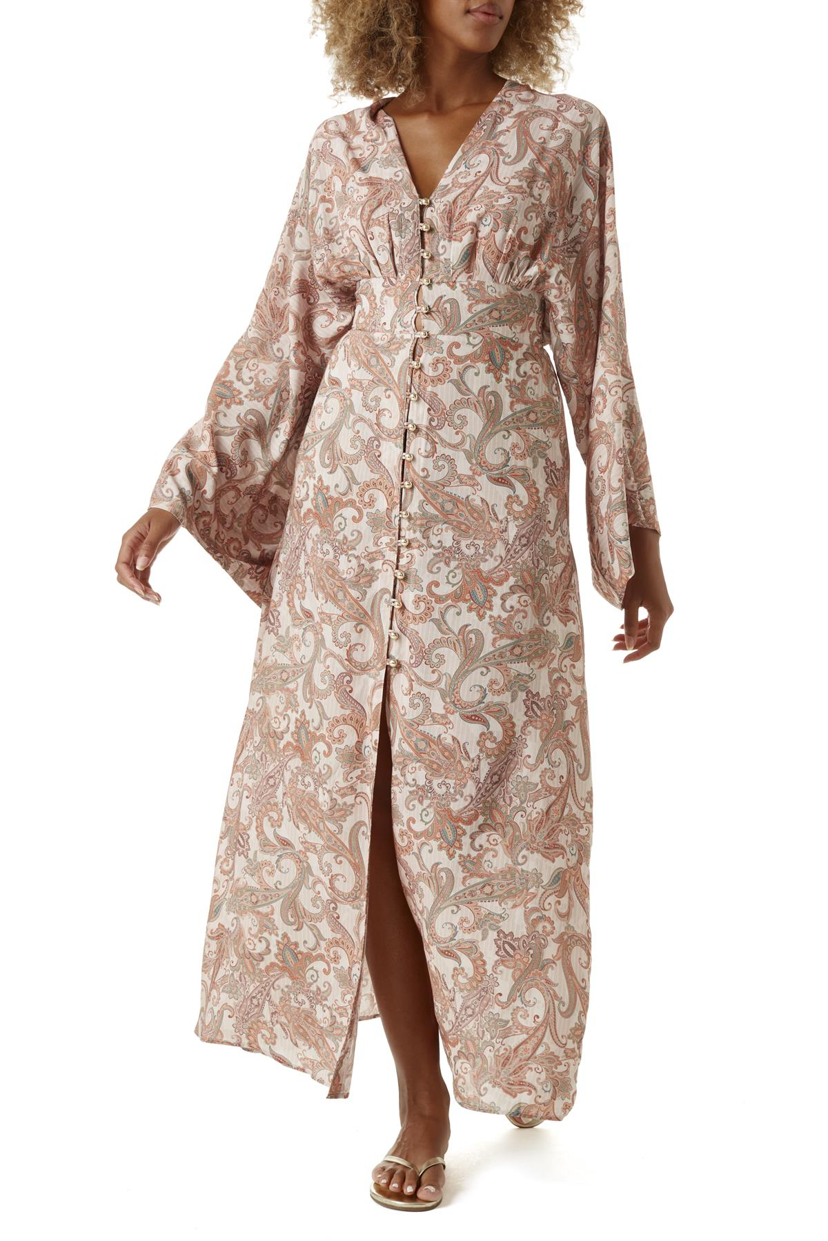 Melissa OdabashŞal Desen Düğmeli Kaftan
