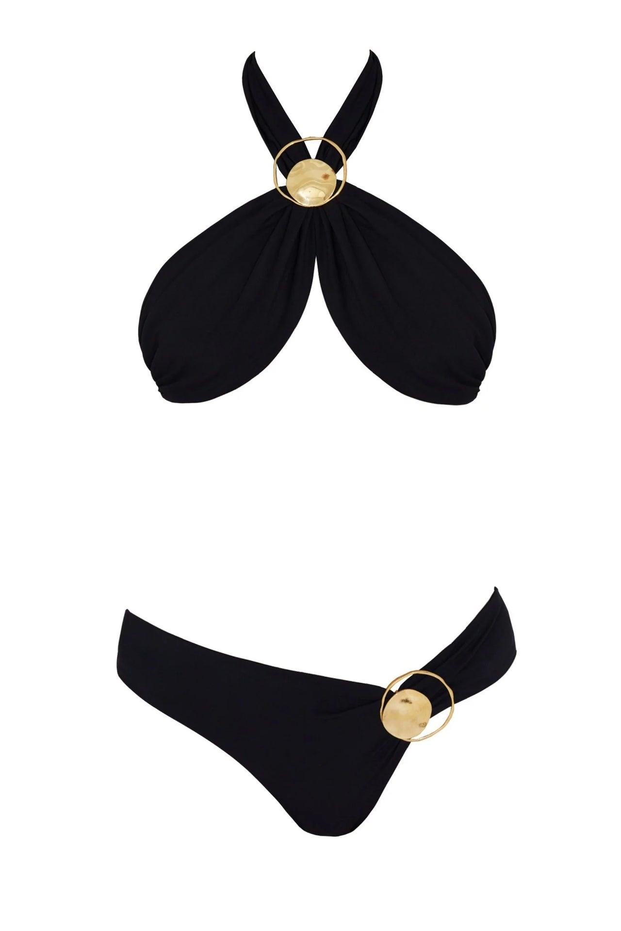 MoevaSiyah Gold Toka Detaylı Bikini Üstü