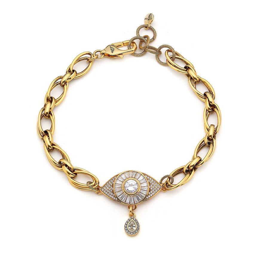 Mon ReveProtector Choker Altın Kaplama Göz Zirkon Charm Zincir Kolye