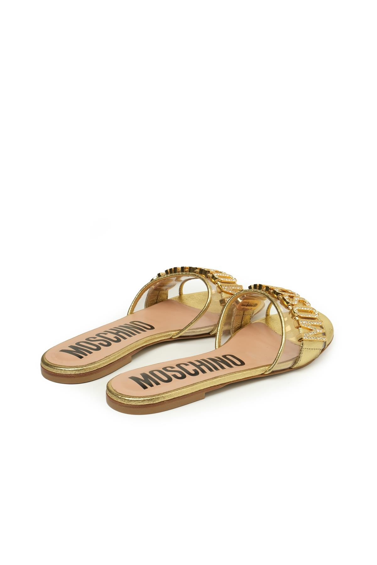 アクセサリー TPkai Moschino Shoes Taşlı Tokalı Gold Metalik Terlik | In-Formal