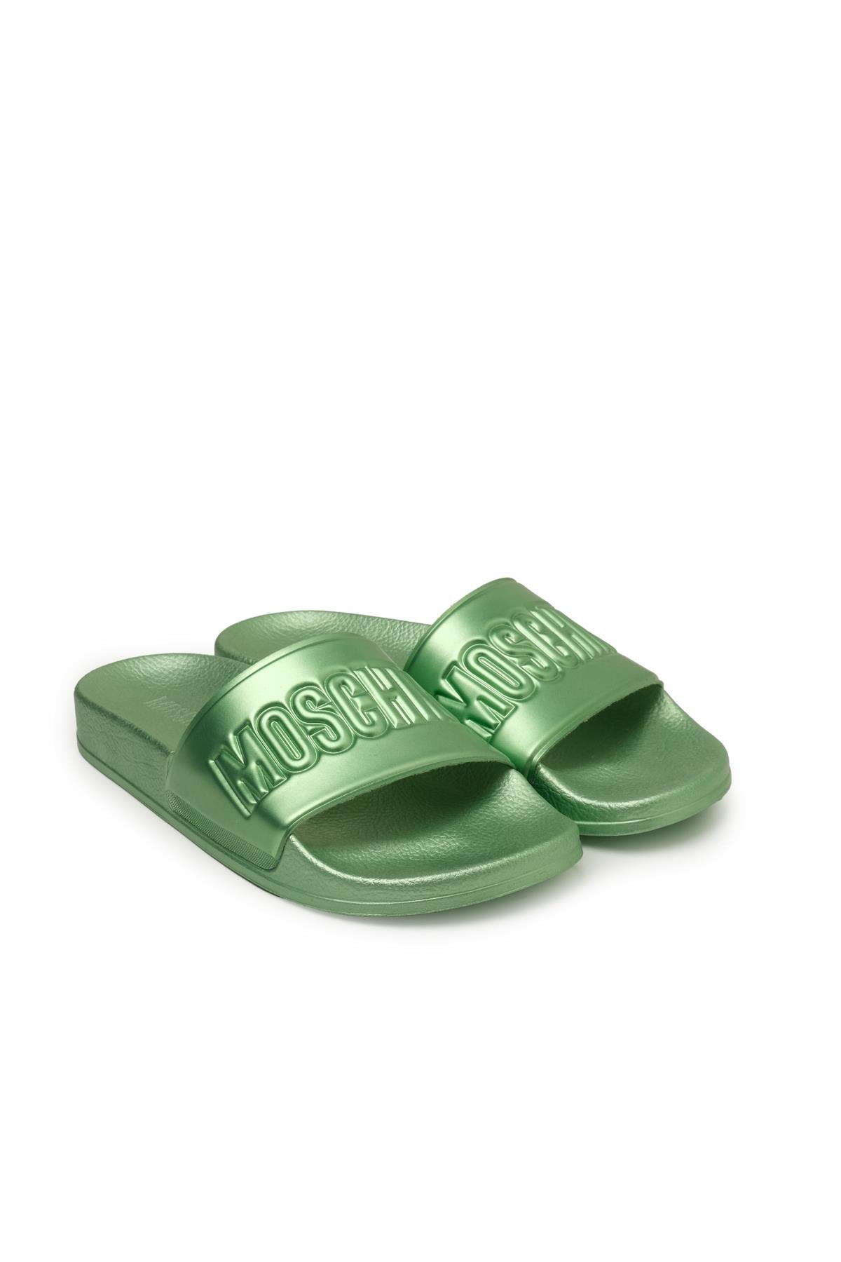 Moschino ShoesYeşil Metalik Platform Tabanlı Terlik