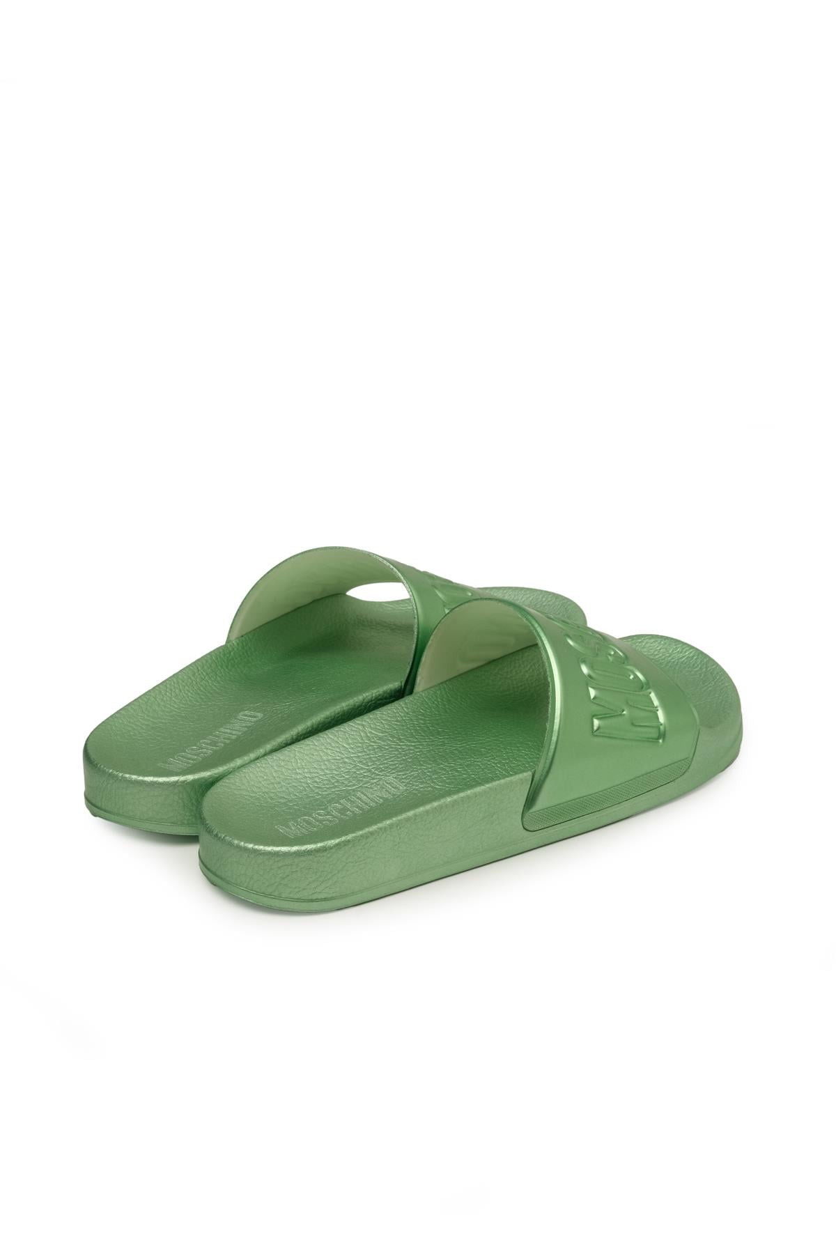 Moschino ShoesYeşil Metalik Platform Tabanlı Terlik