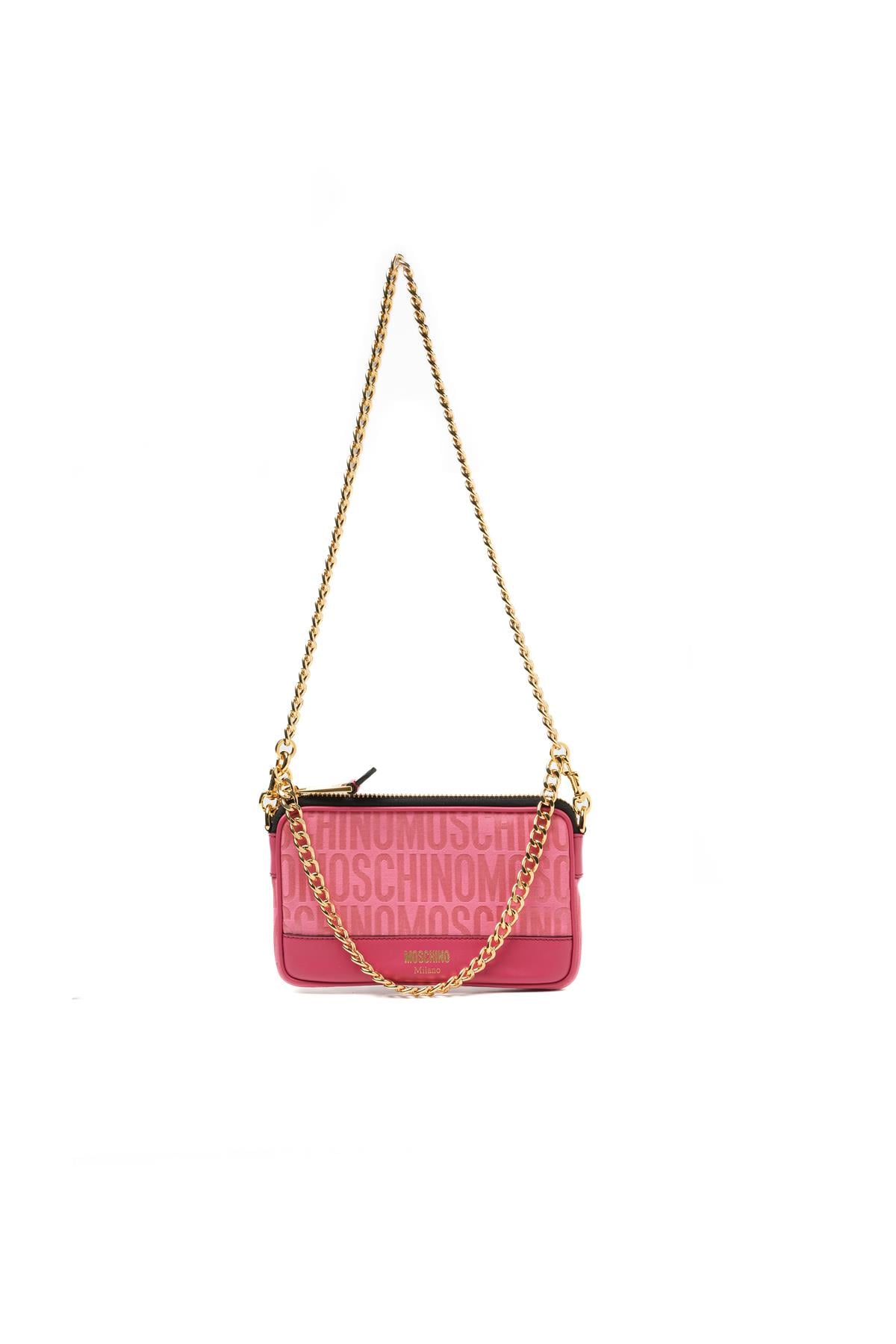 MoschinoGold Zincirli Pembe Logo Omuz Çantası