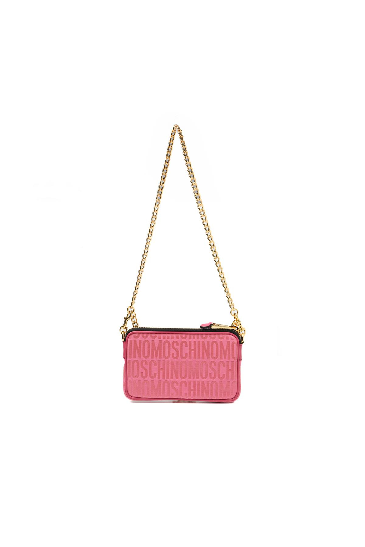 MoschinoGold Zincirli Pembe Logo Omuz Çantası