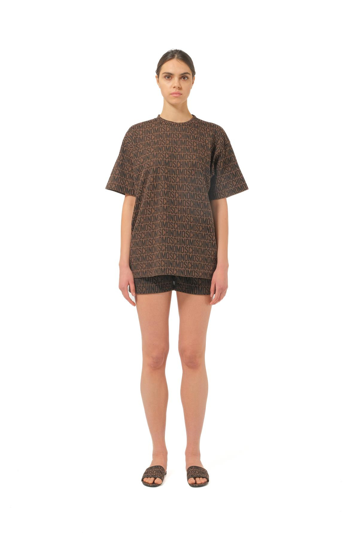 MoschinoKahverengi Logo Kadın Oversize T-shirt