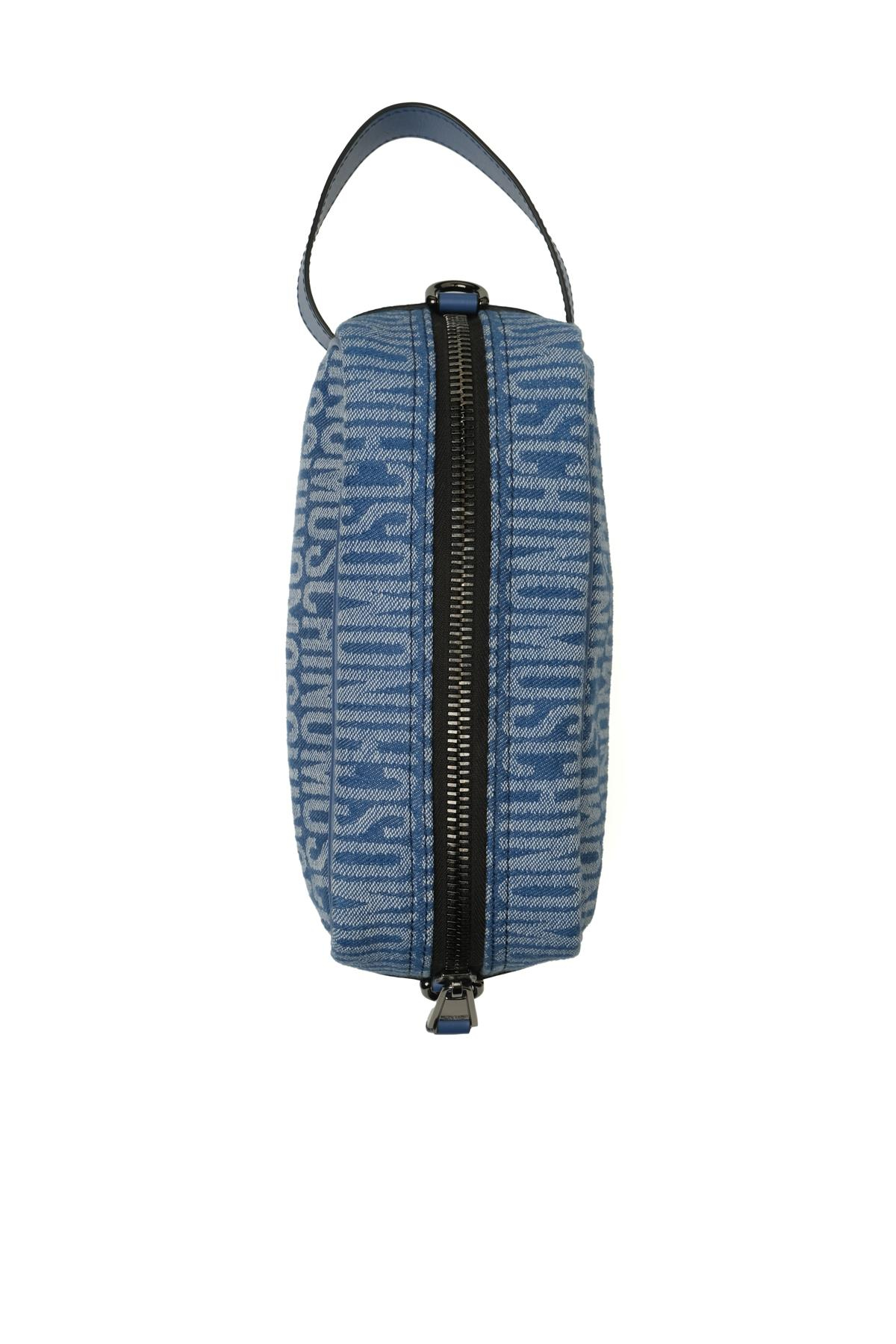 MoschinoMavi Logo Desen Tıraş Çantası