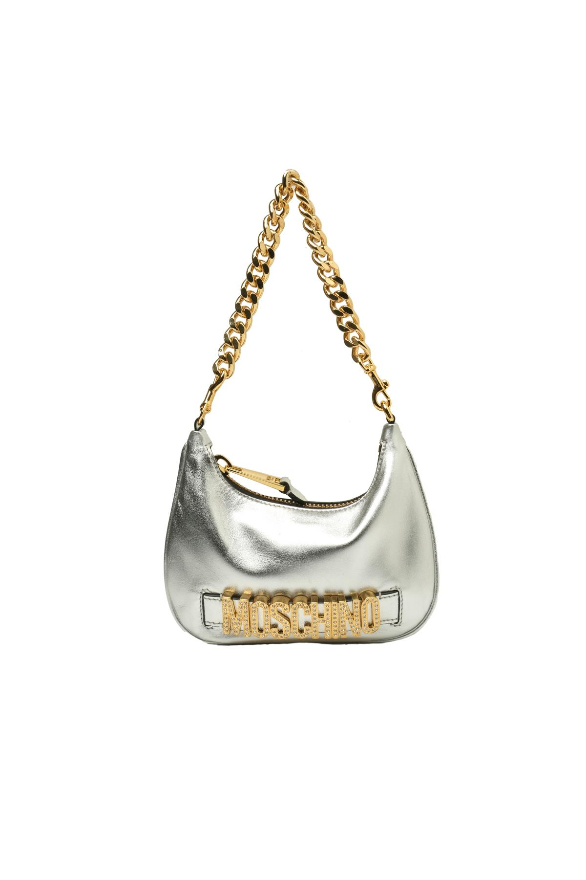 MoschinoMetalik Gümüş Zincir Askılı Omuz Çantası